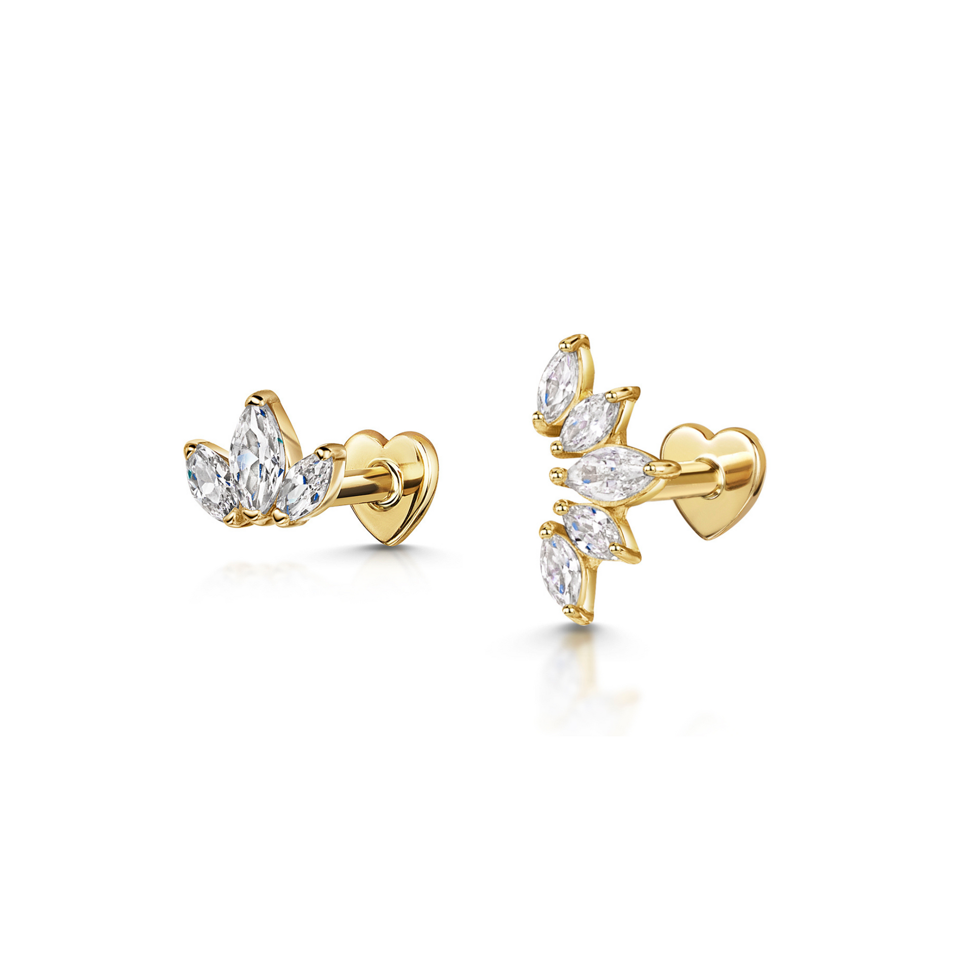 frosted stacking set 9k solid yellow gold flat back labret stud earring set
