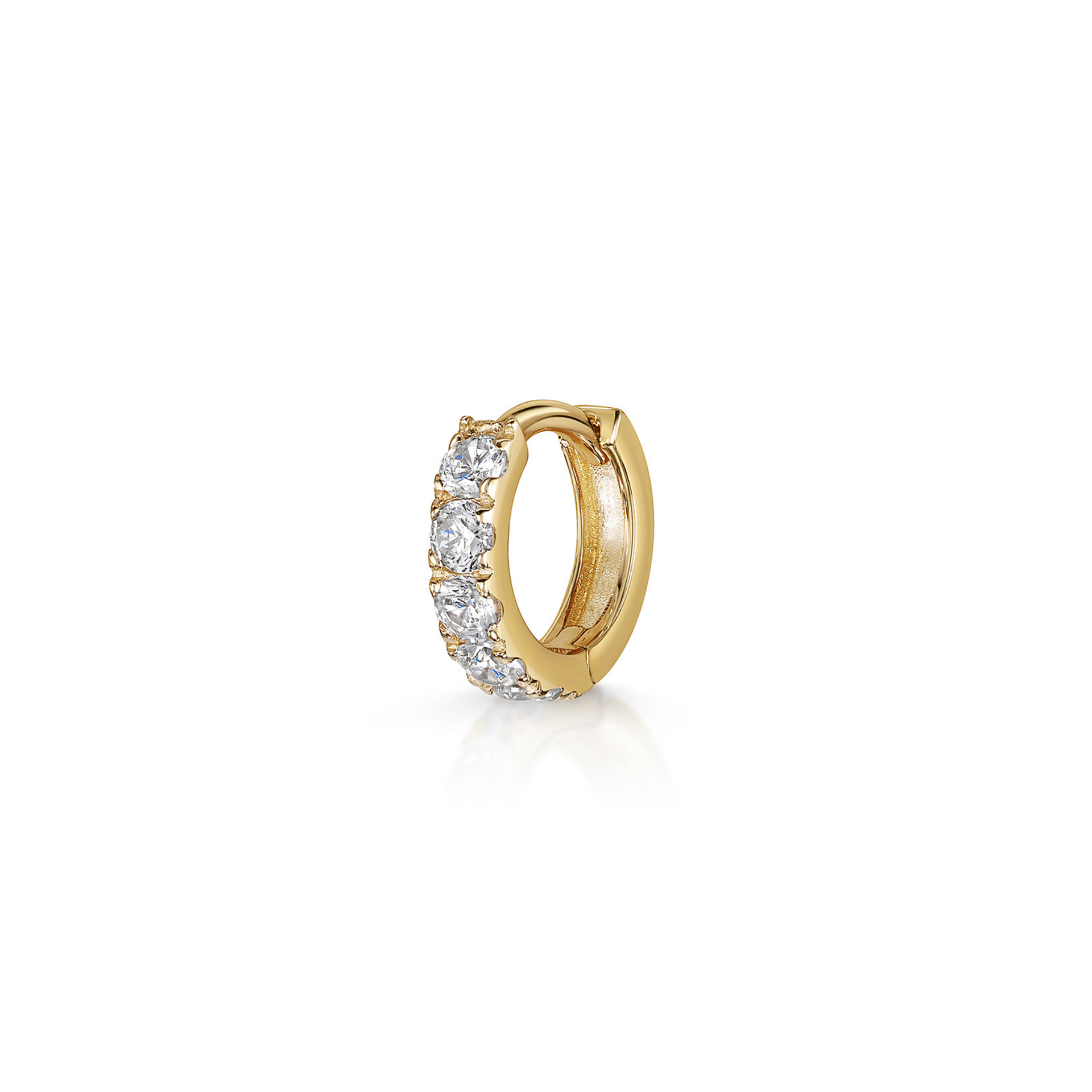 9K solid yellow gold 6mm simple crystal mini huggie earring