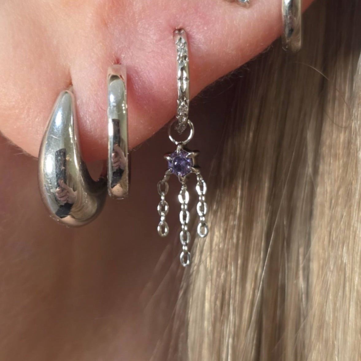 Laura Bond Jewellery Bold and Gold Edinburgh 9k solid white gold Siren lavender earring charm Chains and Charms