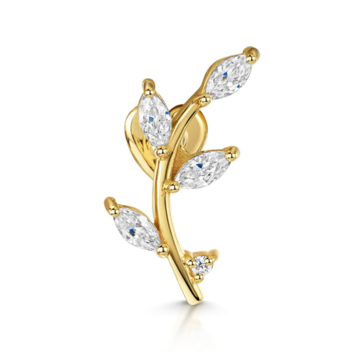 Laura Bond Jewellery 14k solid yellow gold vine garland flat back labret climber stud earring 8mm Cartilage Studs