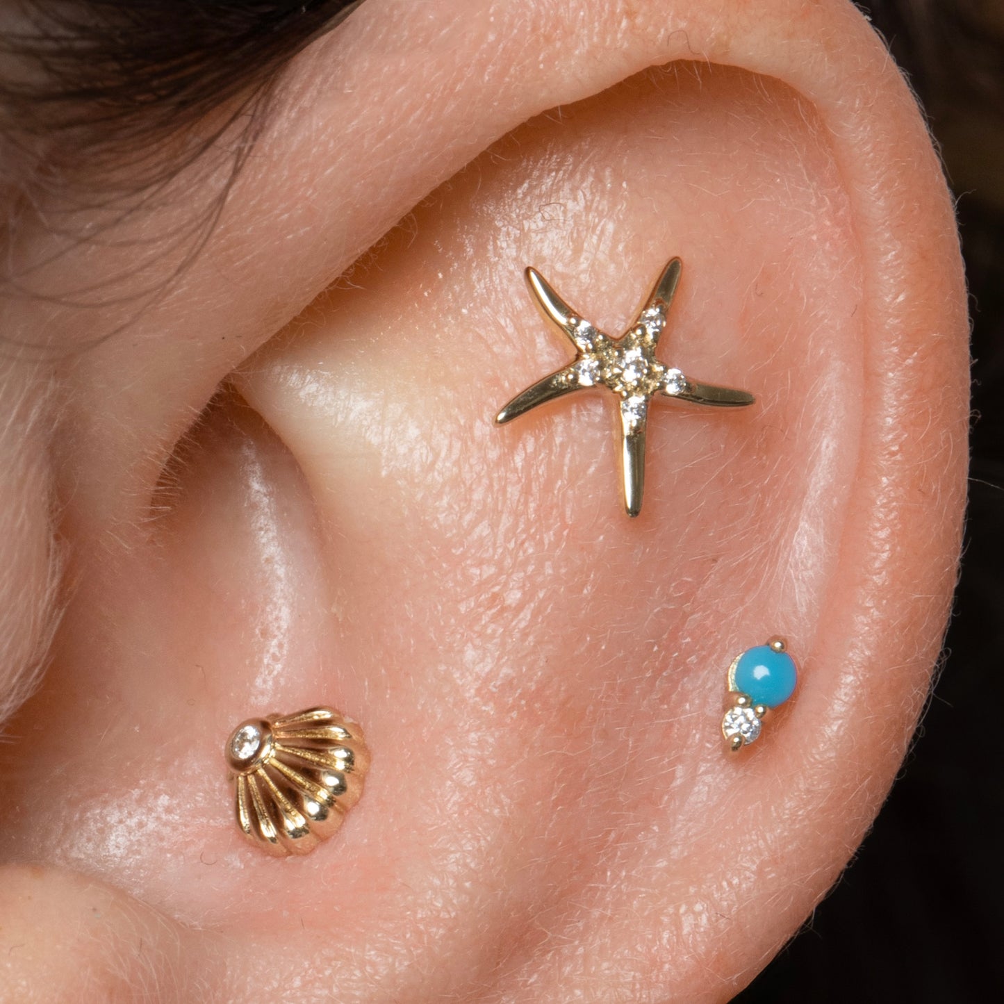 astrid miyu maria tash 9k solid yellow gold Starfish flat back labret stud earring Cartilage Studs Laura Bond