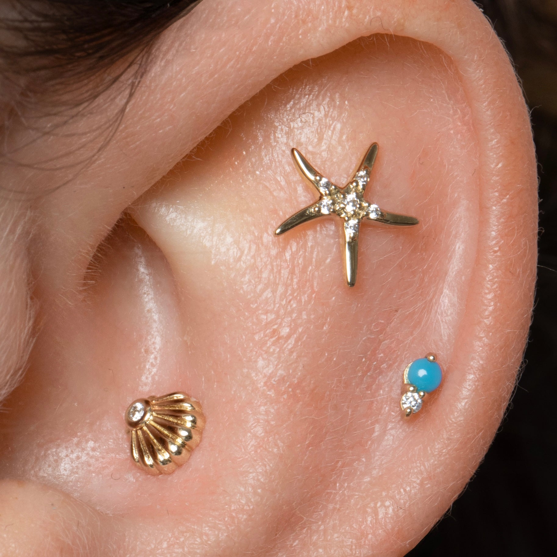 astrid miyu maria tash 9k solid yellow gold Starfish flat back labret stud earring Cartilage Studs Laura Bond