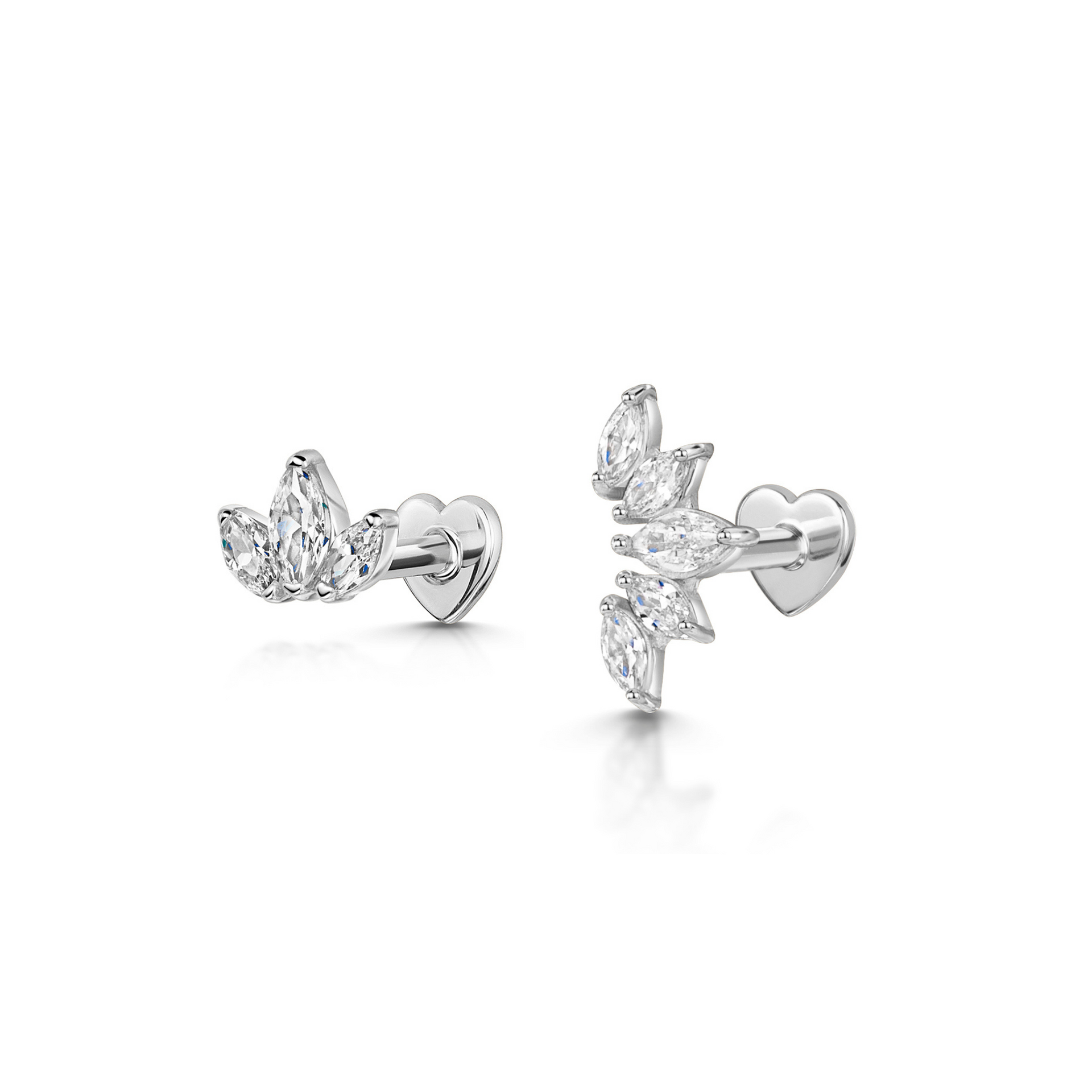 frosted stacking set 9K solid white gold flat back labret stud earring set