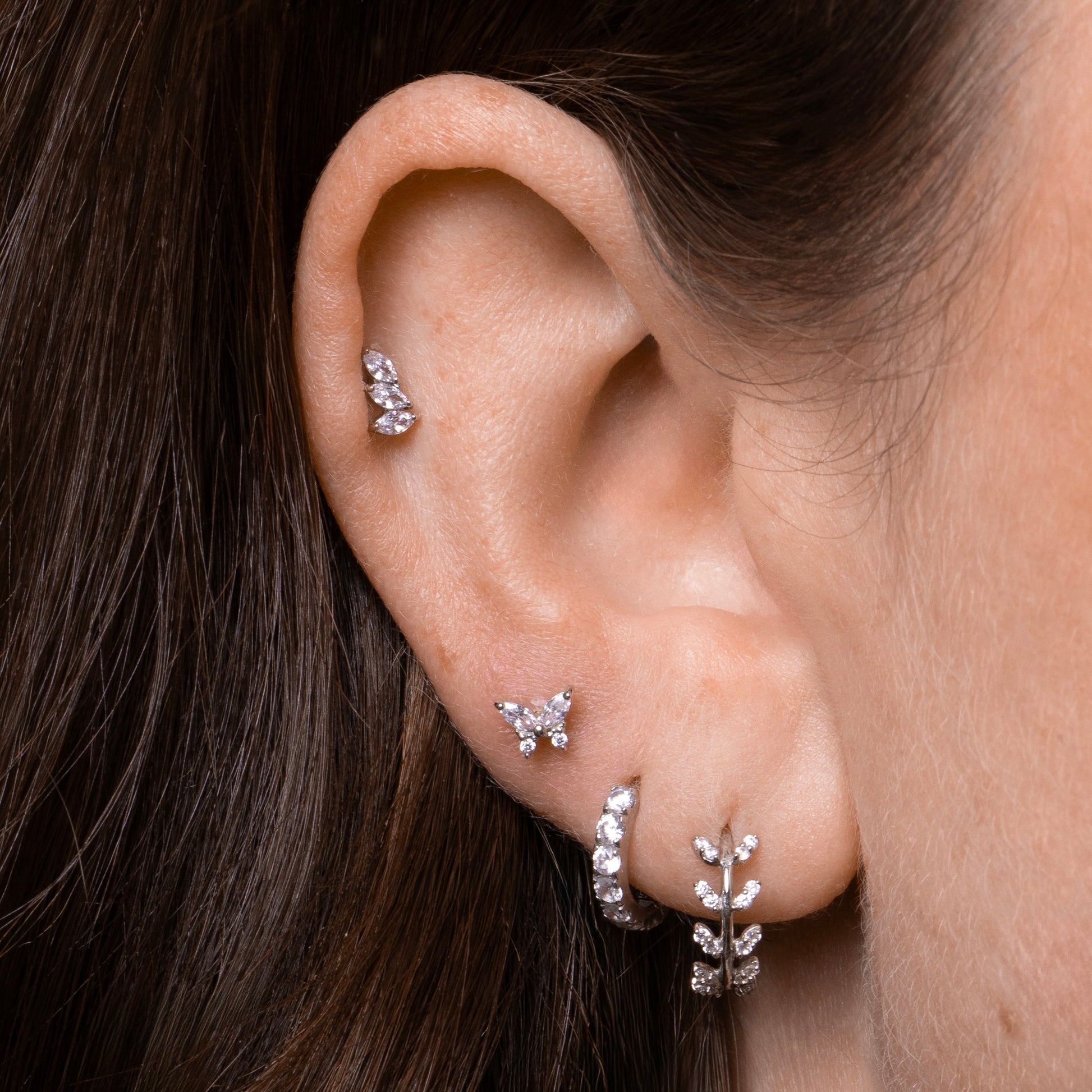 14k solid white gold tiny butterfly flat back labret stud earring 8mm Cartilage Studs Laura Bond Jewellery