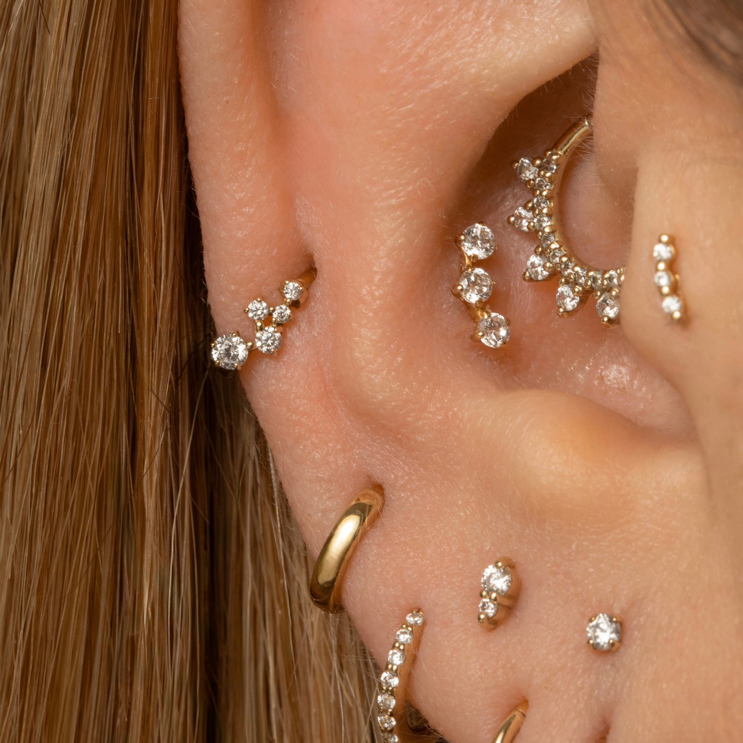 Laura Bond Jewellery Bold and Gold Edinburgh 9k solid yellow gold constellation mini huggie earring Huggies and Hoops