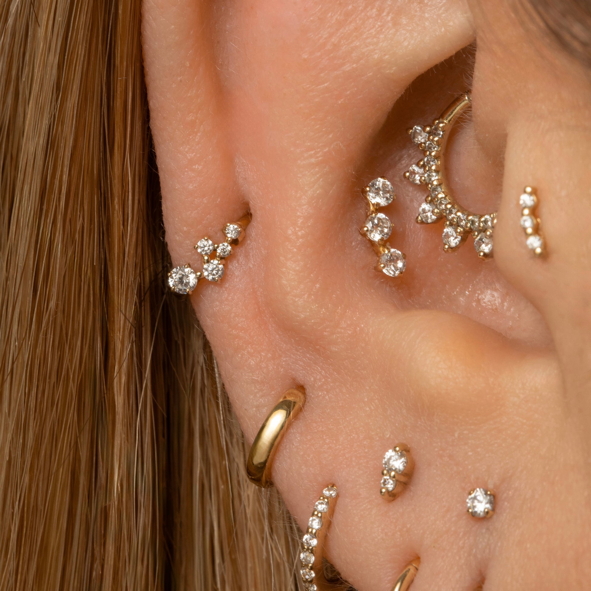 Laura Bond Jewellery Bold and Gold Edinburgh 9k solid yellow gold constellation mini huggie earring Huggies and Hoops