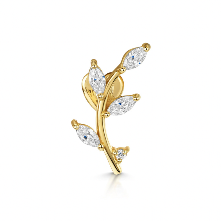 Laura Bond Jewellery 9k solid yellow gold vine garland flat back labret climber stud earring 6mm Cartilage Studs