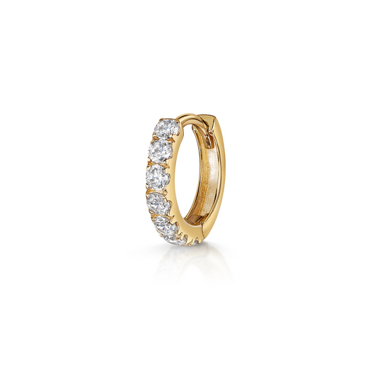 Laura Bond Jewellery Bold and Gold Edinburgh 9k solid yellow gold 8mm simple crystal huggie earring Huggies and Hoops