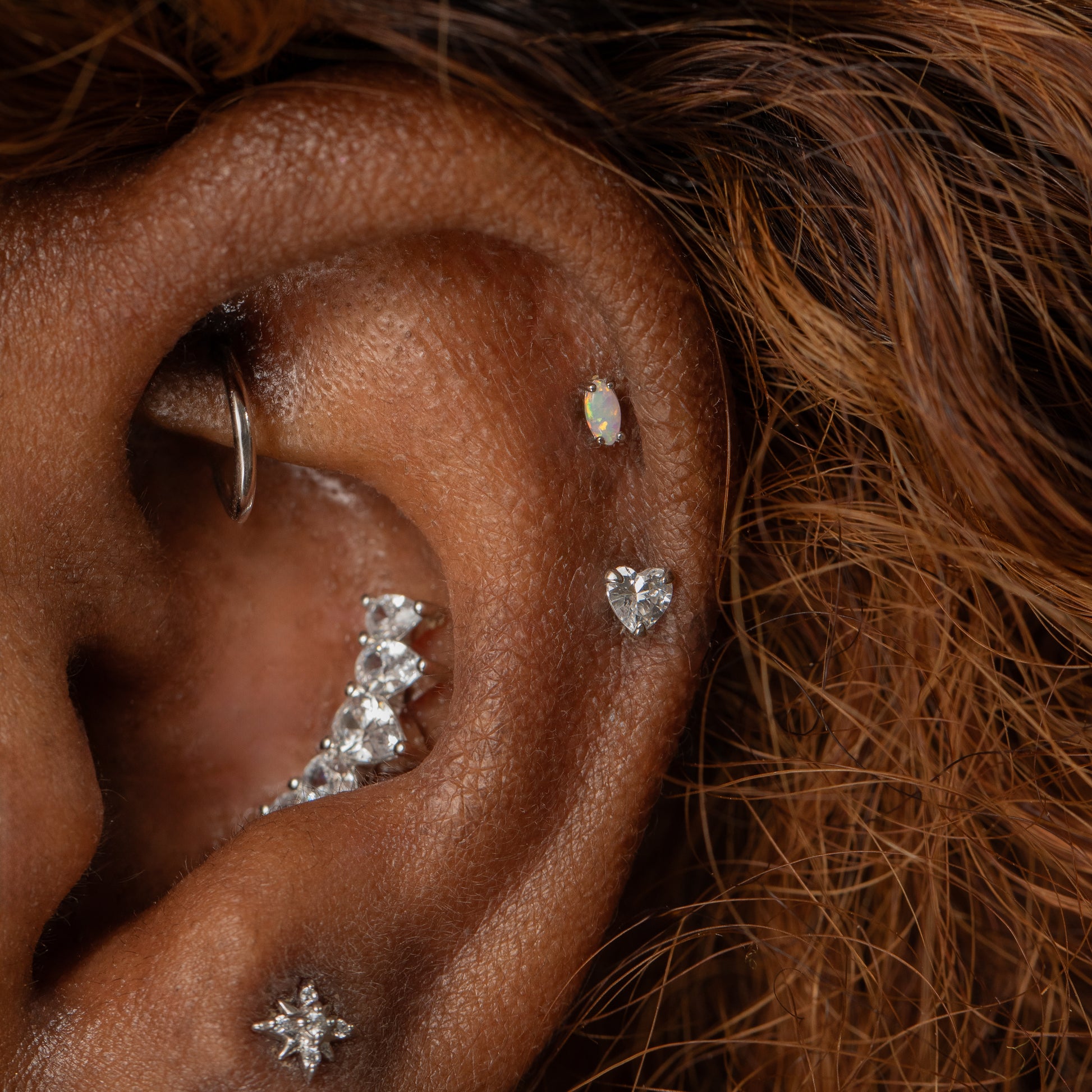 Laura Bond Jewellery 9k solid white gold crystal heart flat back labret stud earring Cartilage Studs
