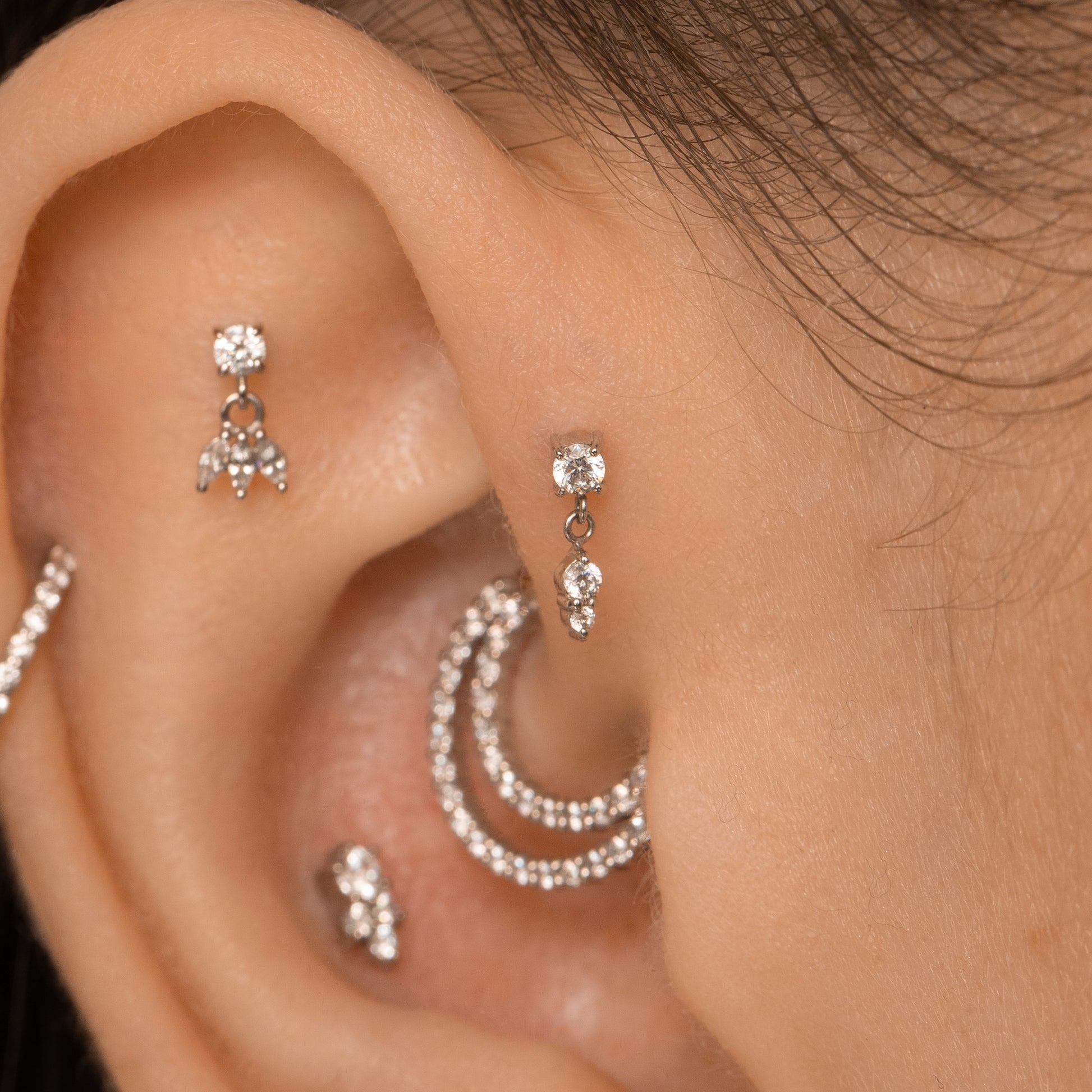 Laura Bond Jewellery 9k solid white gold Drops of Jupiter flat back labret stud earring Cartilage Studs