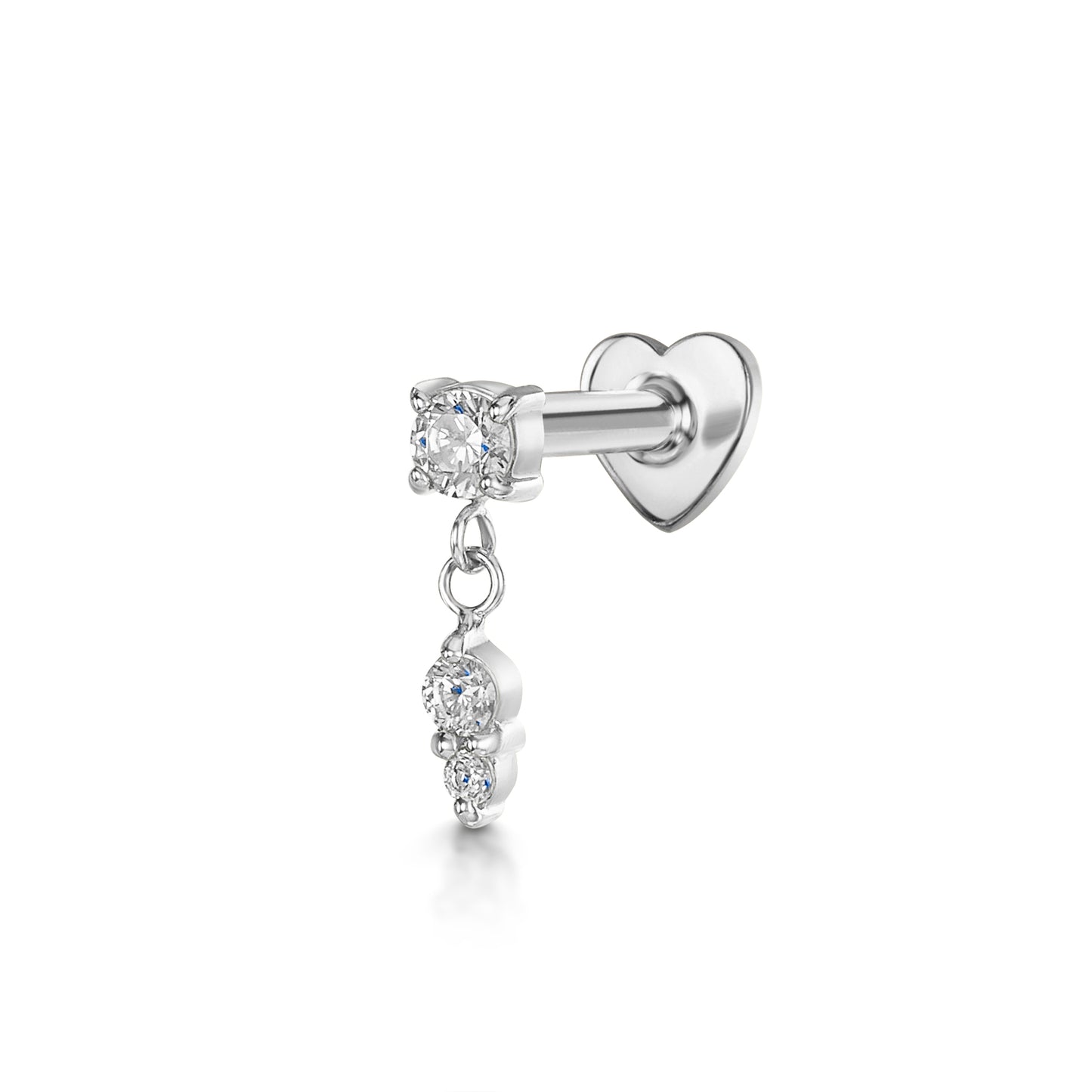 Laura Bond Jewellery 9k solid white gold Drops of Jupiter flat back labret stud earring Cartilage Studs