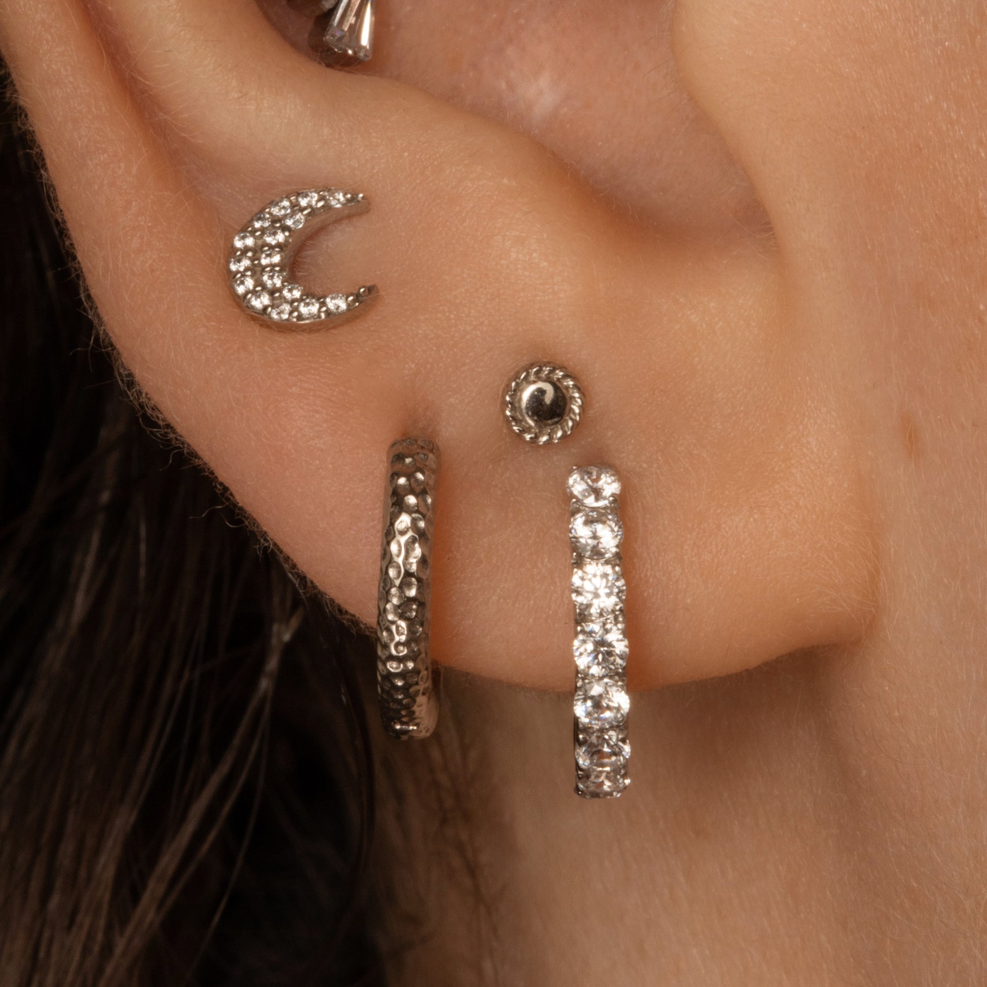 Laura Bond Jewellery 14k solid white gold mini Bouton flat back labret stud earring 8mm Cartilage Studs