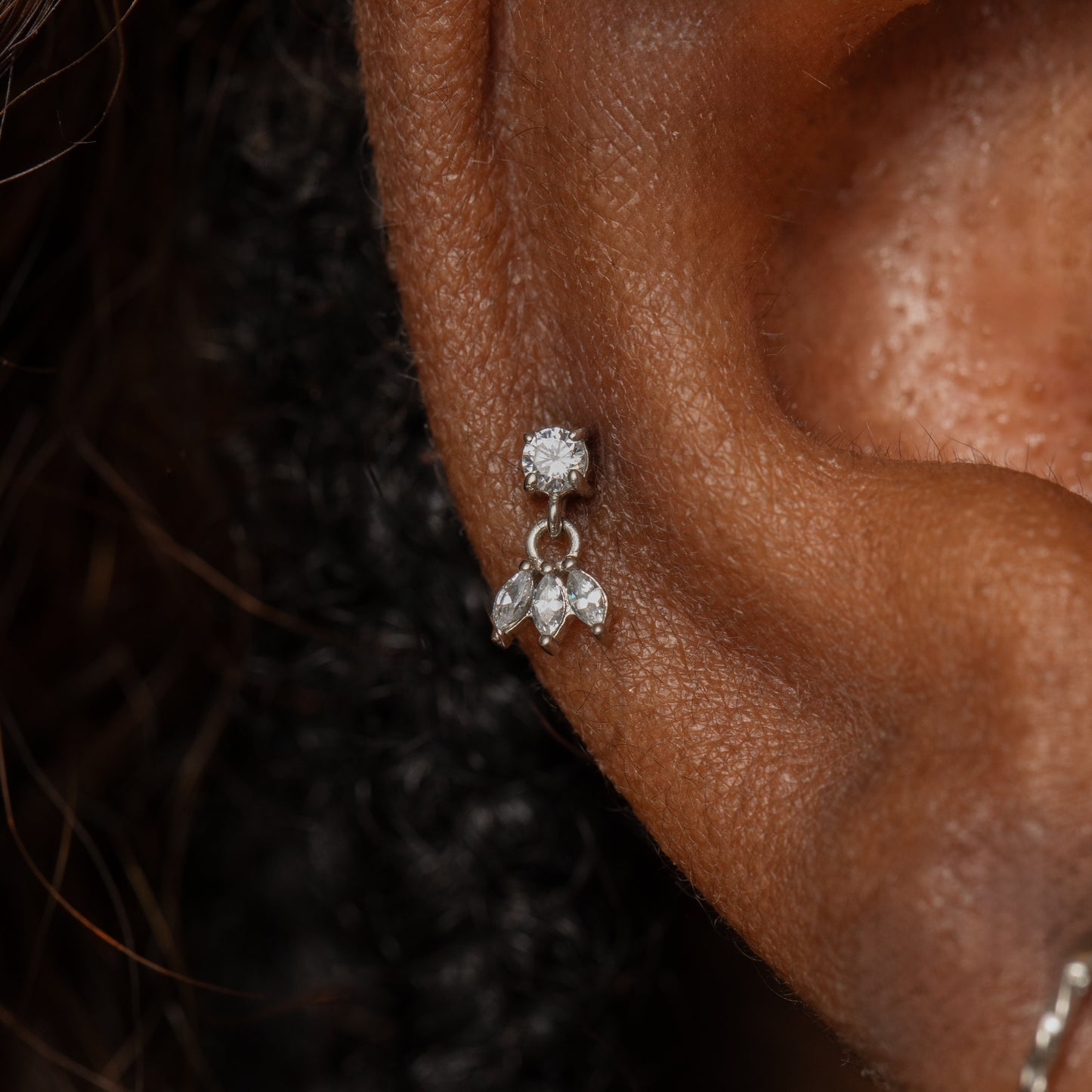 Laura Bond Jewellery 9k solid white gold lotus charm flat back labret stud earring Cartilage Studs