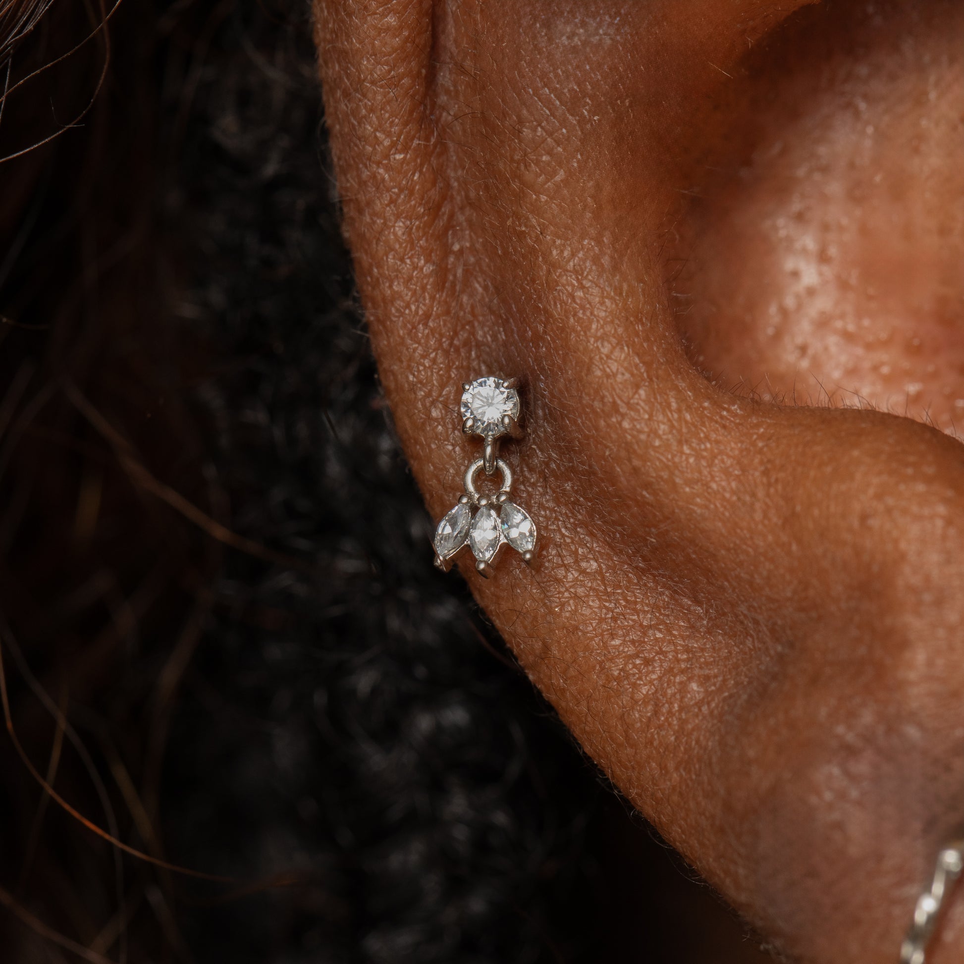 Laura Bond Jewellery 9k solid white gold lotus charm flat back labret stud earring Cartilage Studs
