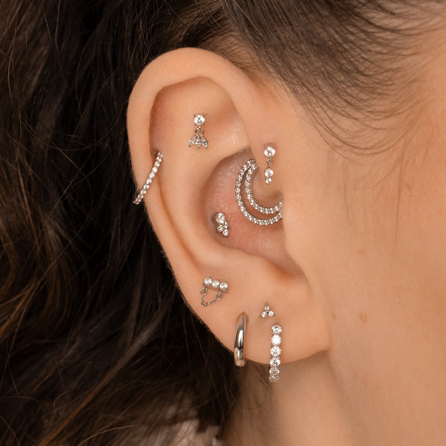 Laura Bond Jewellery 9k solid white gold lotus charm flat back labret stud earring Cartilage Studs