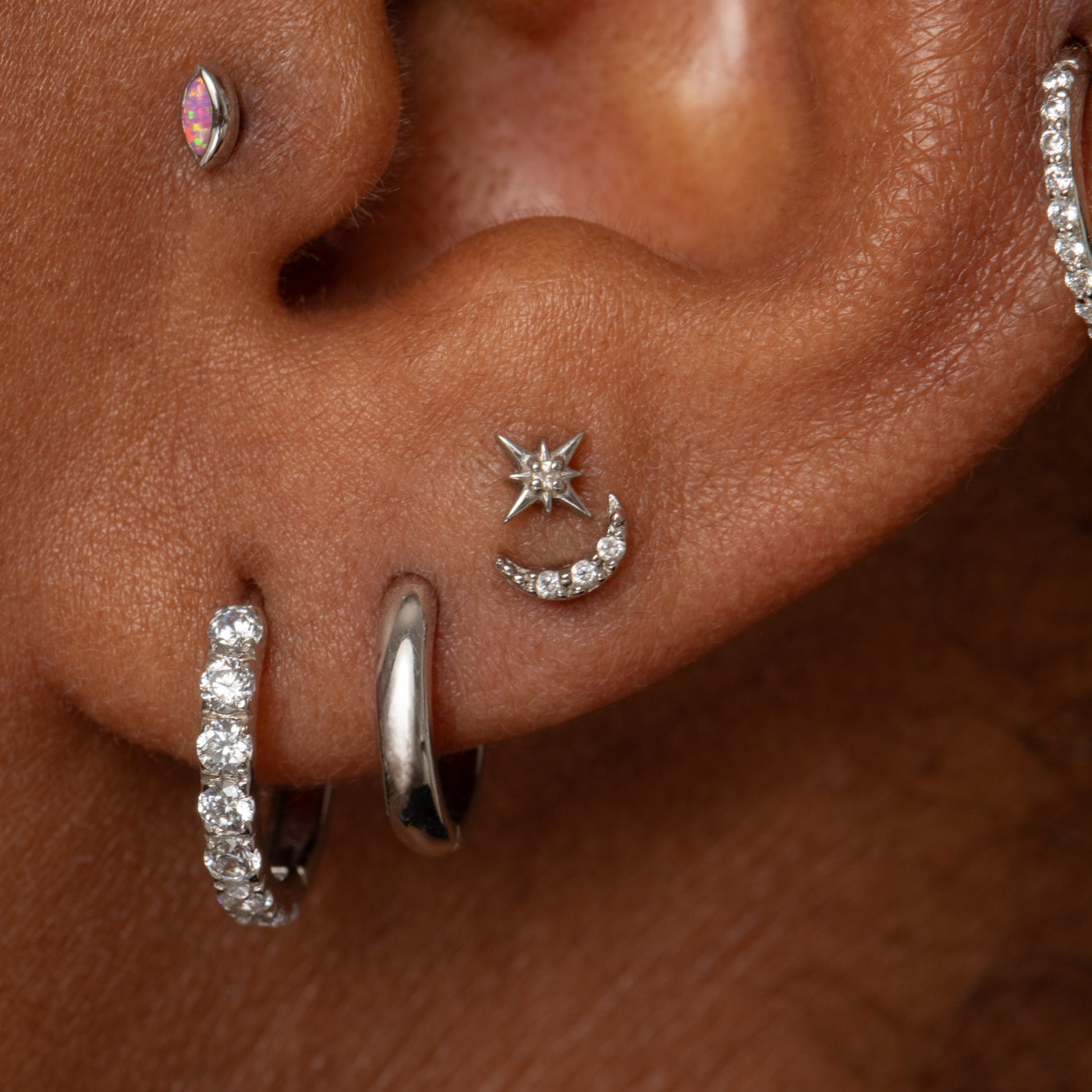 Laura Bond Jewellery Bold and Gold Edinburgh 14k solid white gold North Star flat back labret stud earring 8mm Cartilage Studs