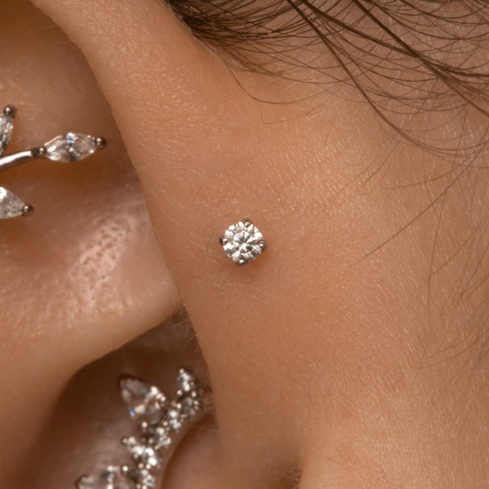 astrid miyu maria tash 14k solid white gold 2mm tiny crystal gem flat back labret stud earring 8mm Cartilage Studs Laura Bond