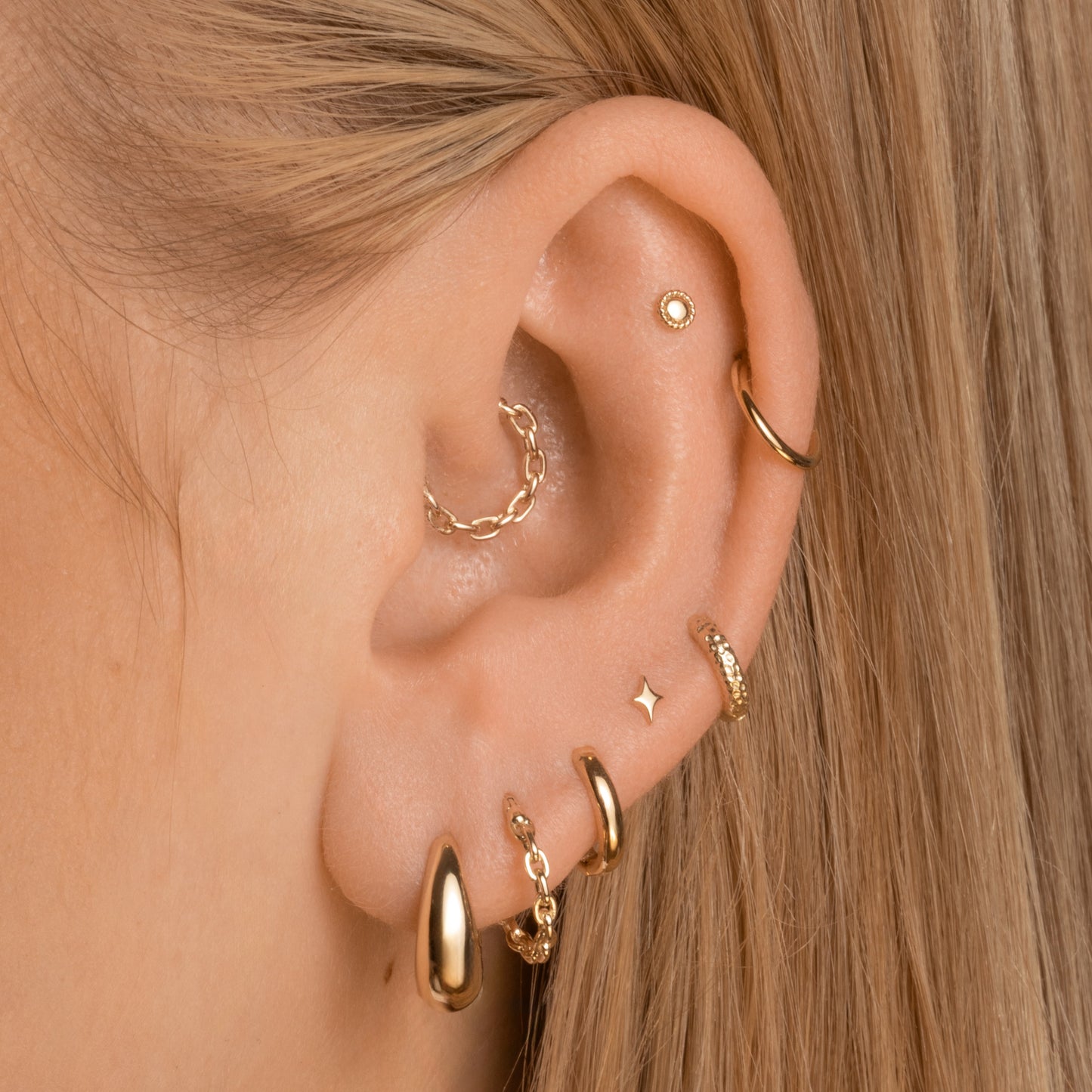 Laura Bond Jewellery 9k solid yellow gold 10mm 18g chain clicker hoop earring Huggies and Hoops