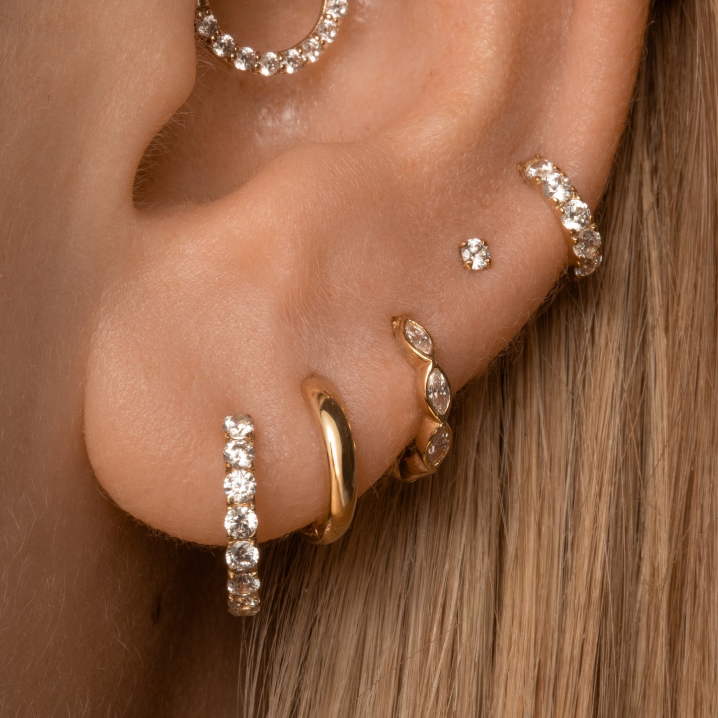 Laura Bond Jewellery The tiny twinkle stacking set - 9k solid yellow gold flat back labret stud earring set Stacking Sets