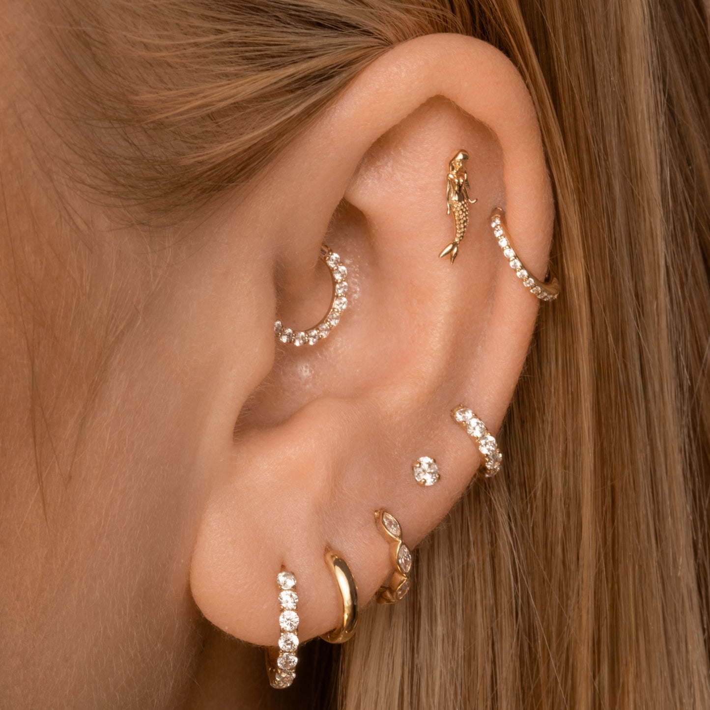 Laura Bond Jewellery 9k solid yellow gold crystal clicker hoop earring Huggies and Hoops