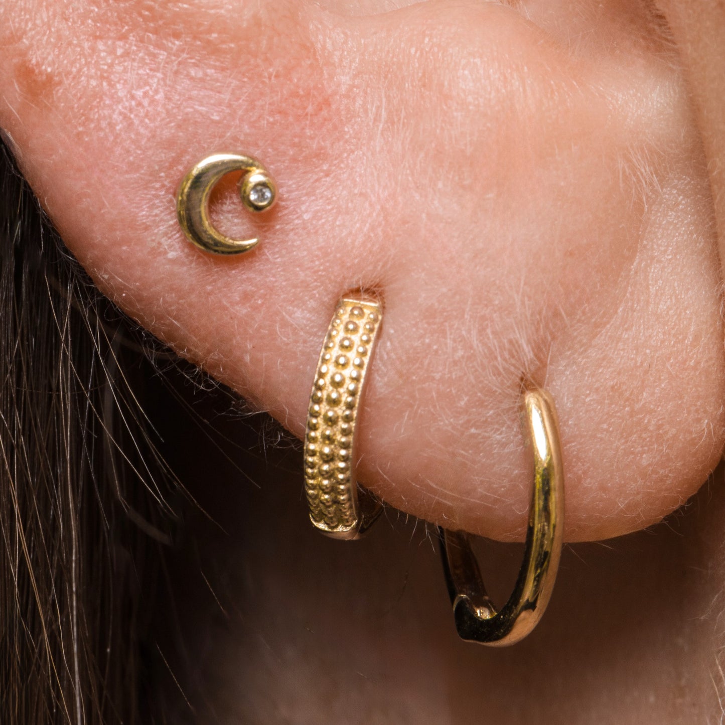 Laura Bond Jewellery Bold and Gold Edinburgh 9k solid yellow gold 10mm slim simple huggie earring Huggies and Hoops