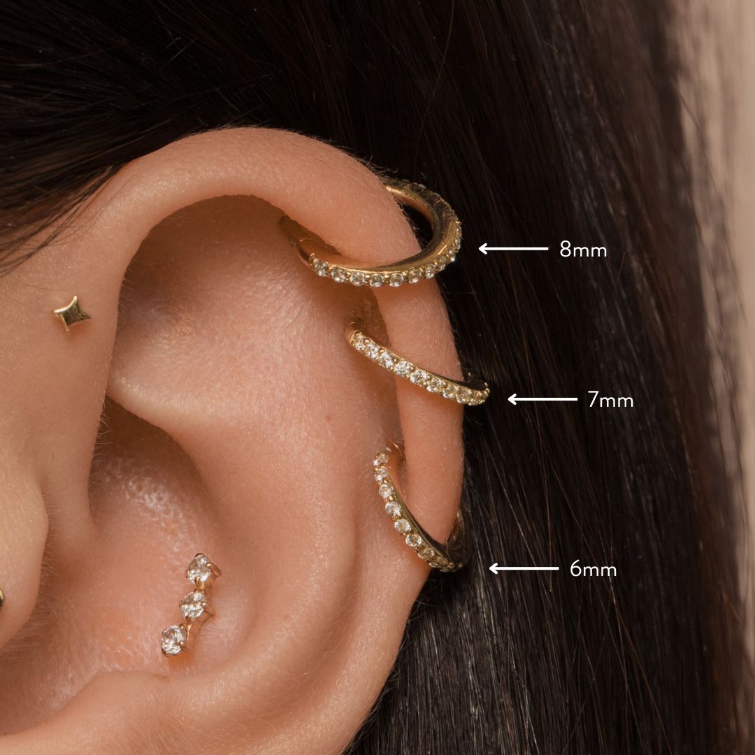 Laura Bond Jewellery 9k solid yellow gold 6mm 18g crystal clicker hoop earring Huggies and Hoops