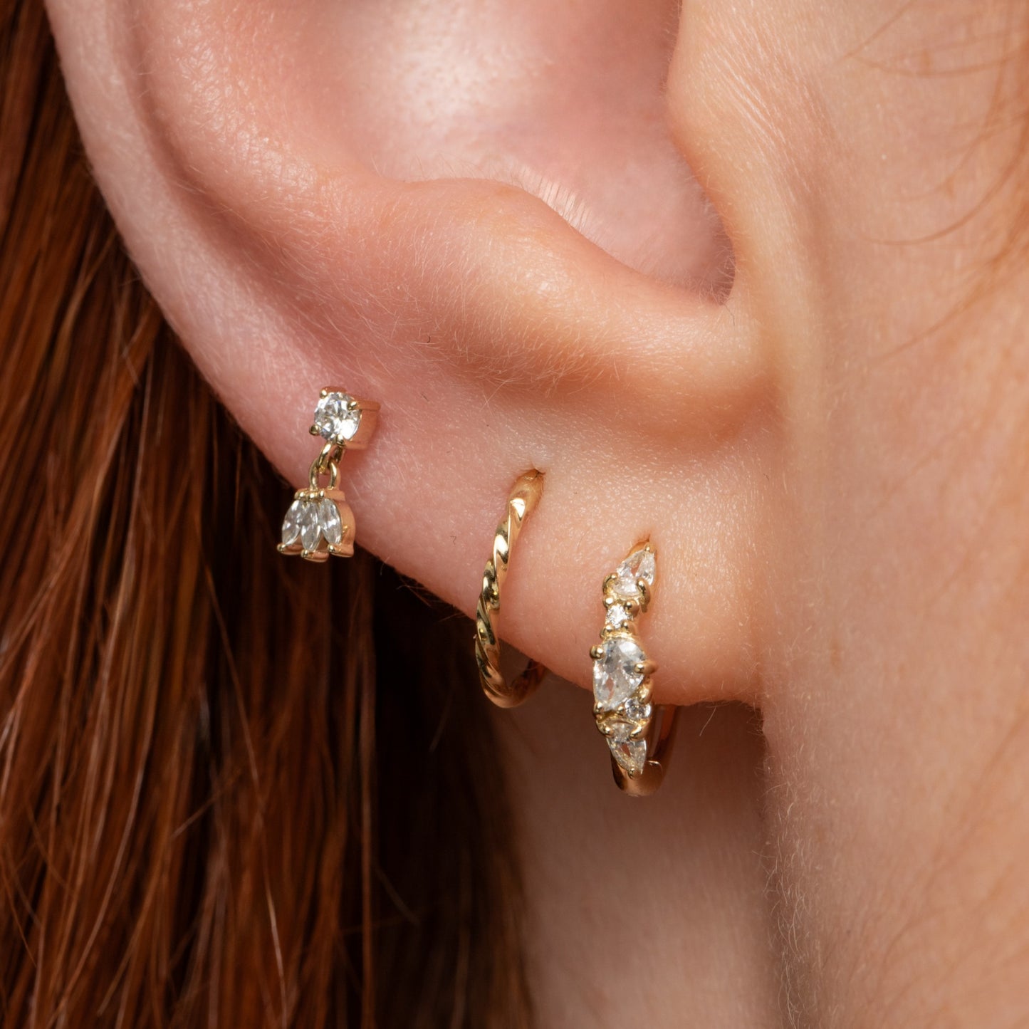 Laura Bond Jewellery 9k solid yellow gold 8mm 18g twist rope clicker hoop earring Huggies and Hoops