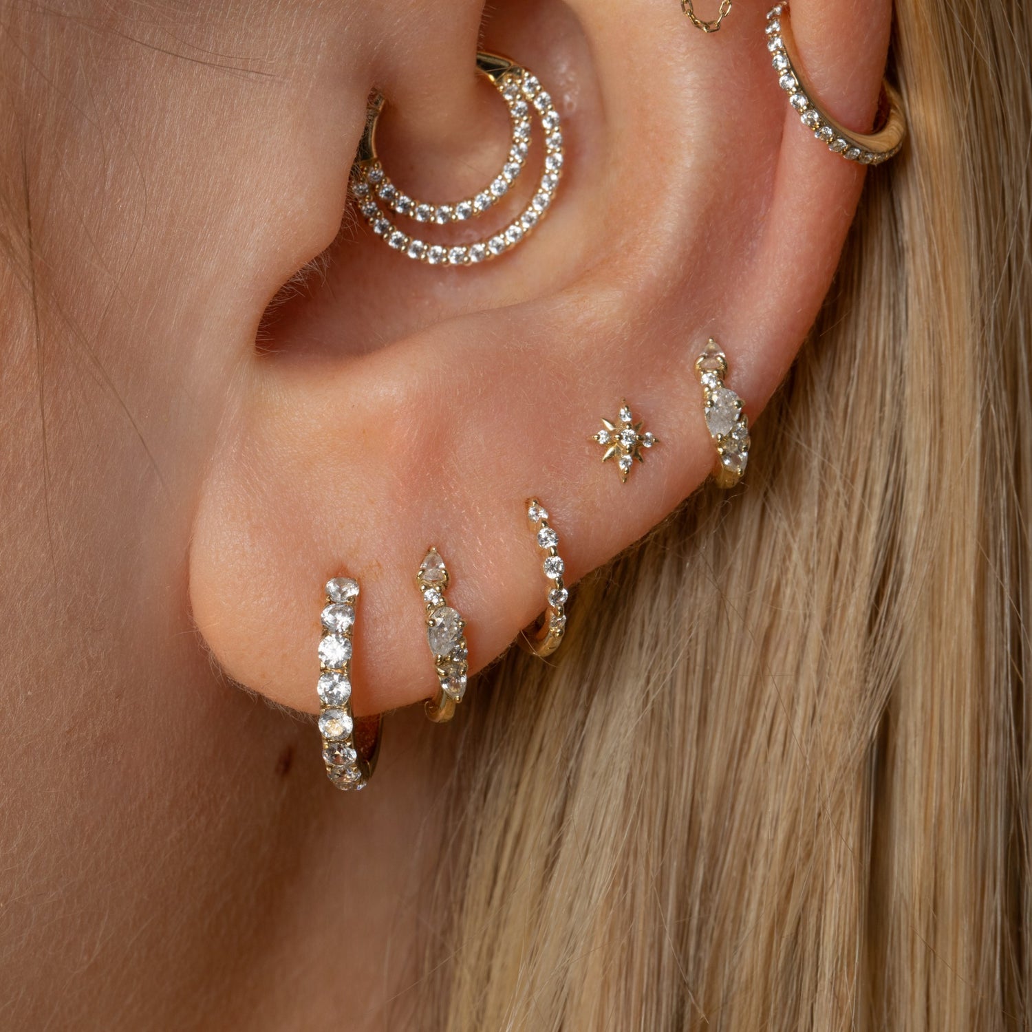 Laura Bond Jewellery Bold and Gold Edinburgh 9k solid yellow gold Adella abstract pear huggie earring 6mm Huggies and Hoops