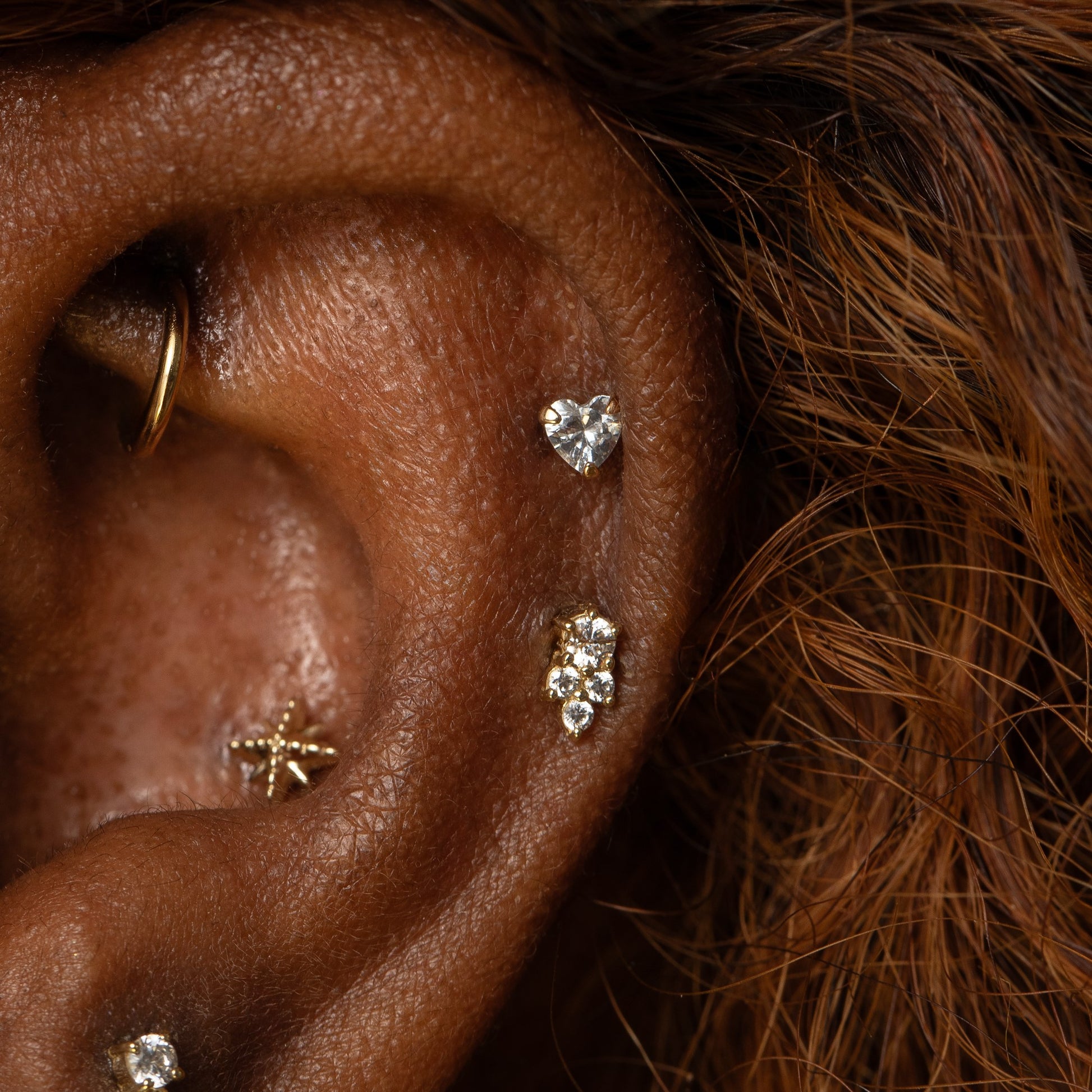 Laura Bond Jewellery 9k solid yellow gold crystal heart flat back labret stud earring Cartilage Studs