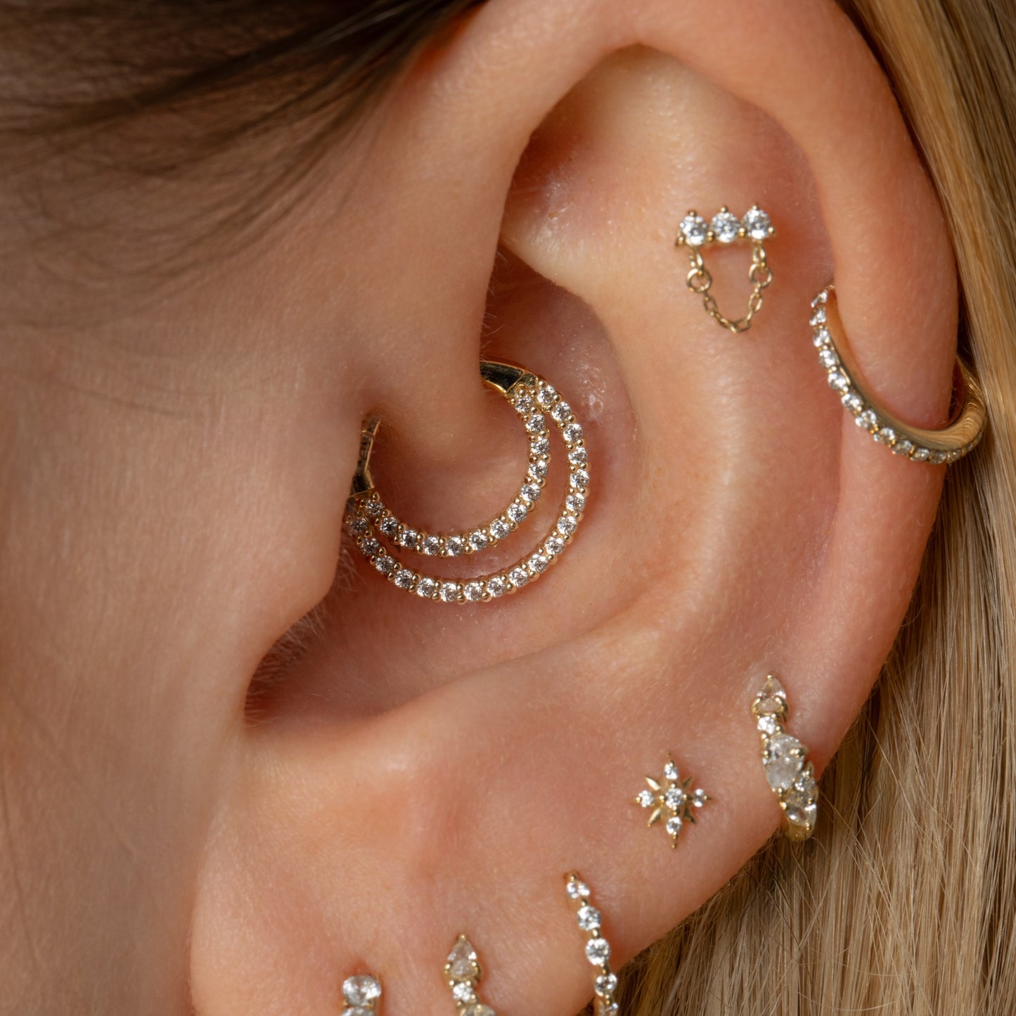 Laura Bond Jewellery 9k solid yellow gold Echo hoop for daith or septum Huggies and Hoops