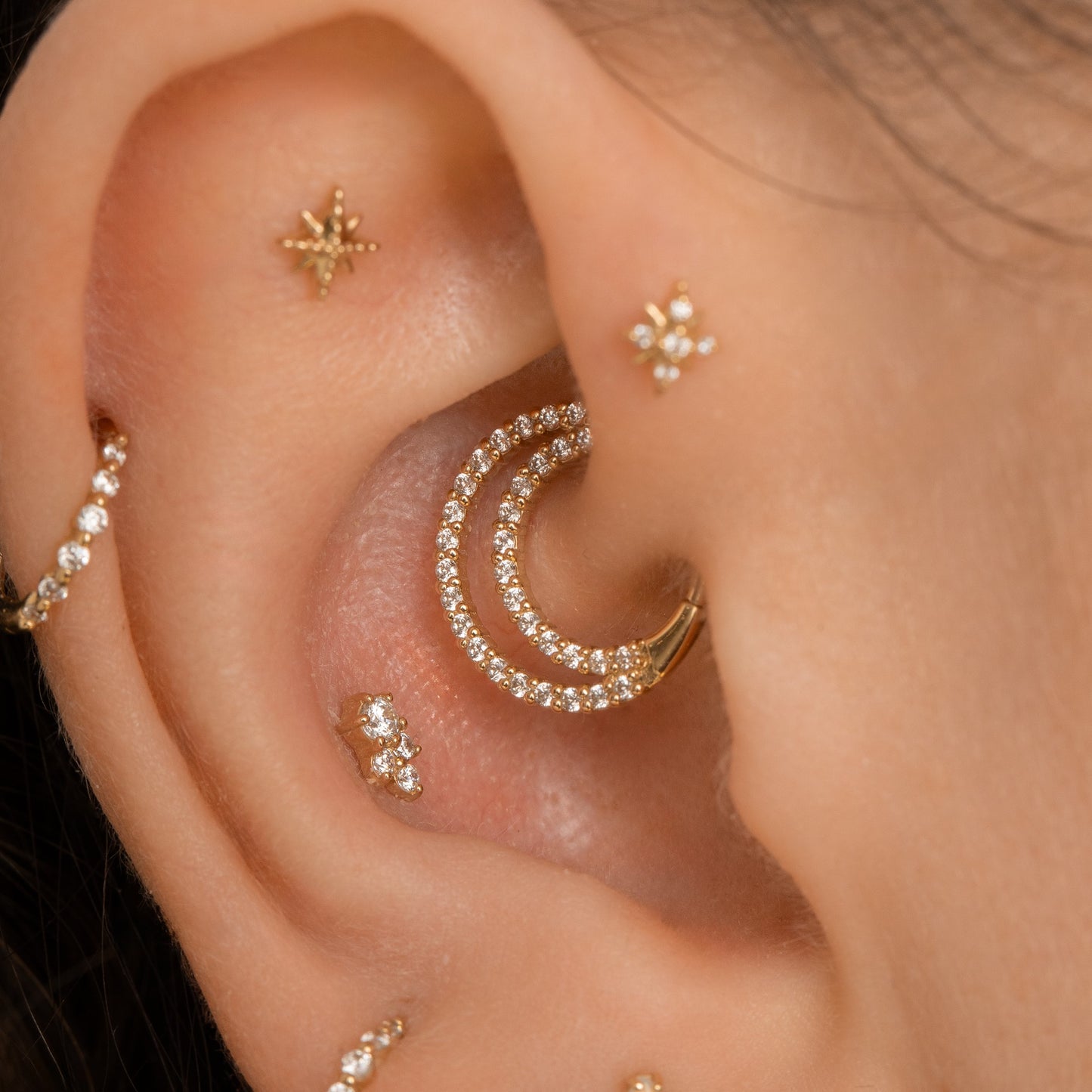 Laura Bond Jewellery 9k solid yellow gold Echo hoop for daith or septum Huggies and Hoops