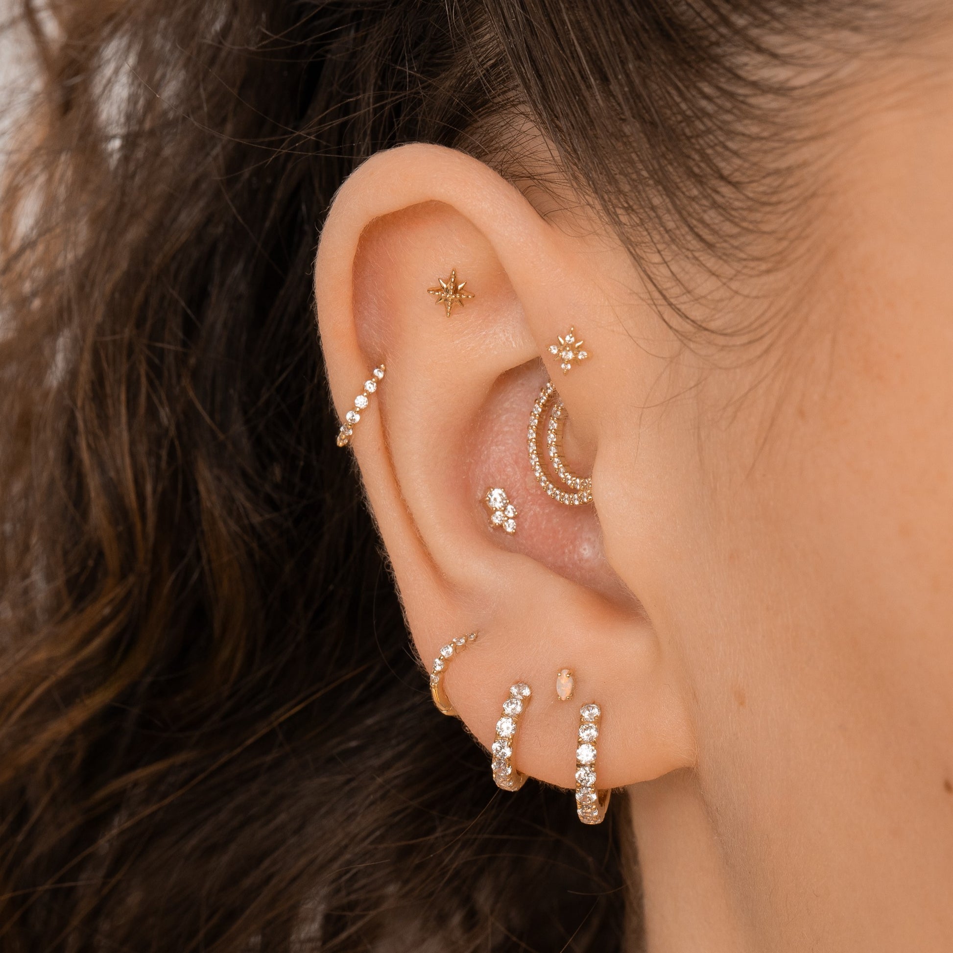 Laura Bond Jewellery 9k solid yellow gold Echo hoop for daith or septum Huggies and Hoops