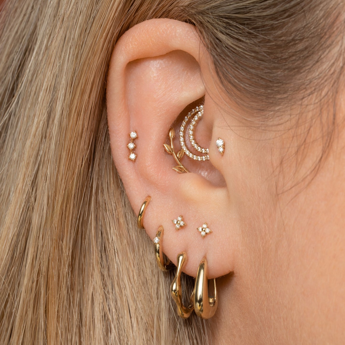 Laura Bond Jewellery 9k solid yellow gold Echo hoop for daith or septum Huggies and Hoops