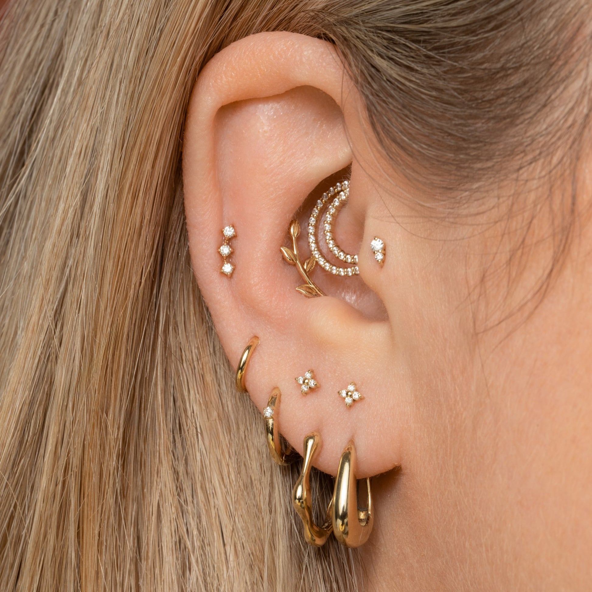 Laura Bond Jewellery 9k solid yellow gold Echo hoop for daith or septum Huggies and Hoops