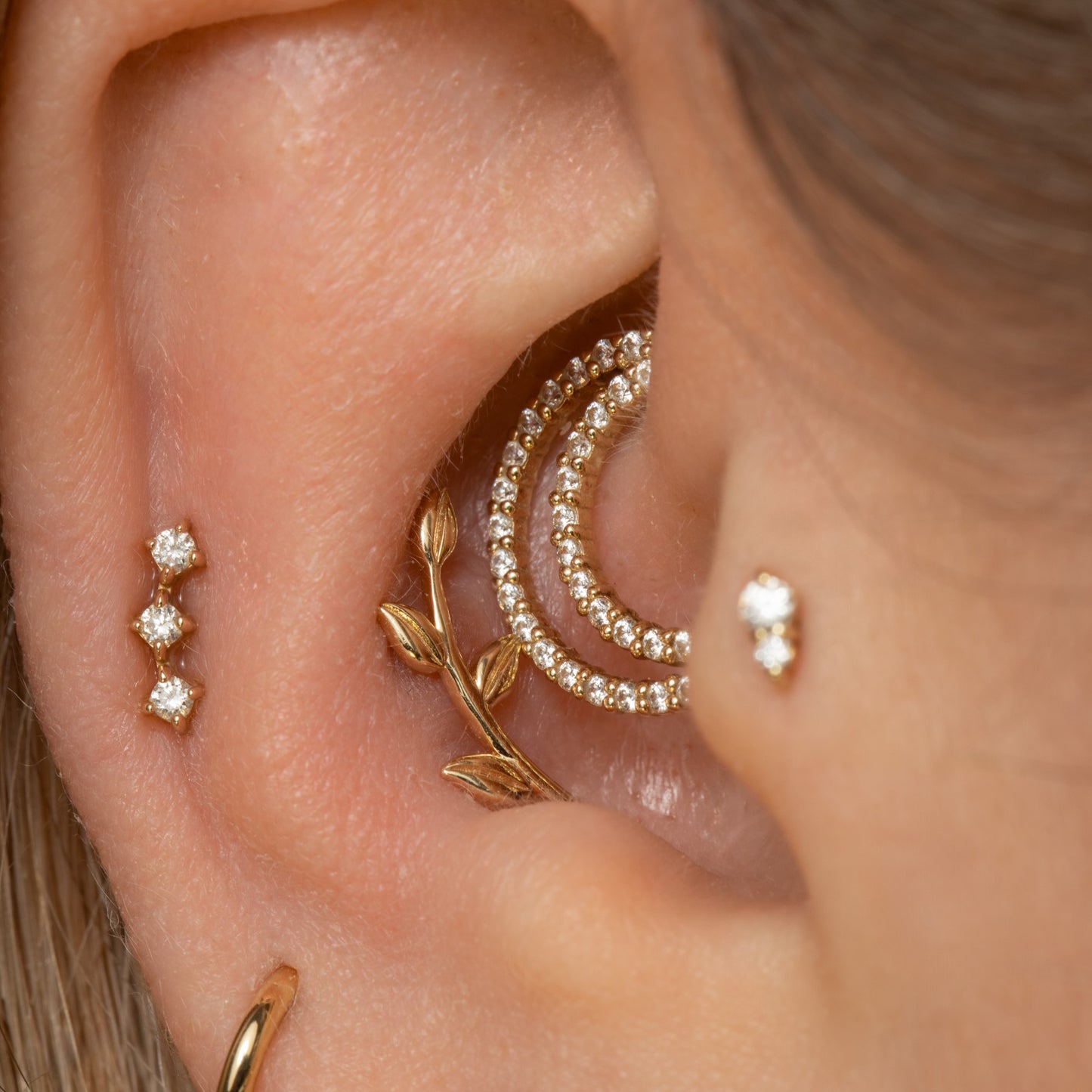 Laura Bond Jewellery 9k solid yellow gold Echo hoop for daith or septum Huggies and Hoops