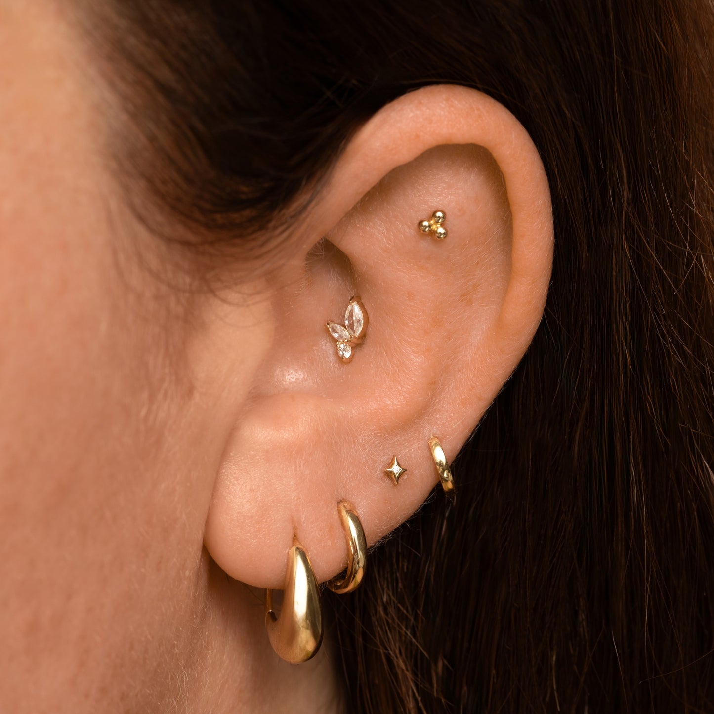 Laura Bond Jewellery 14k solid yellow gold tiny Glow flat back labret stud earring 8mm Cartilage Studs