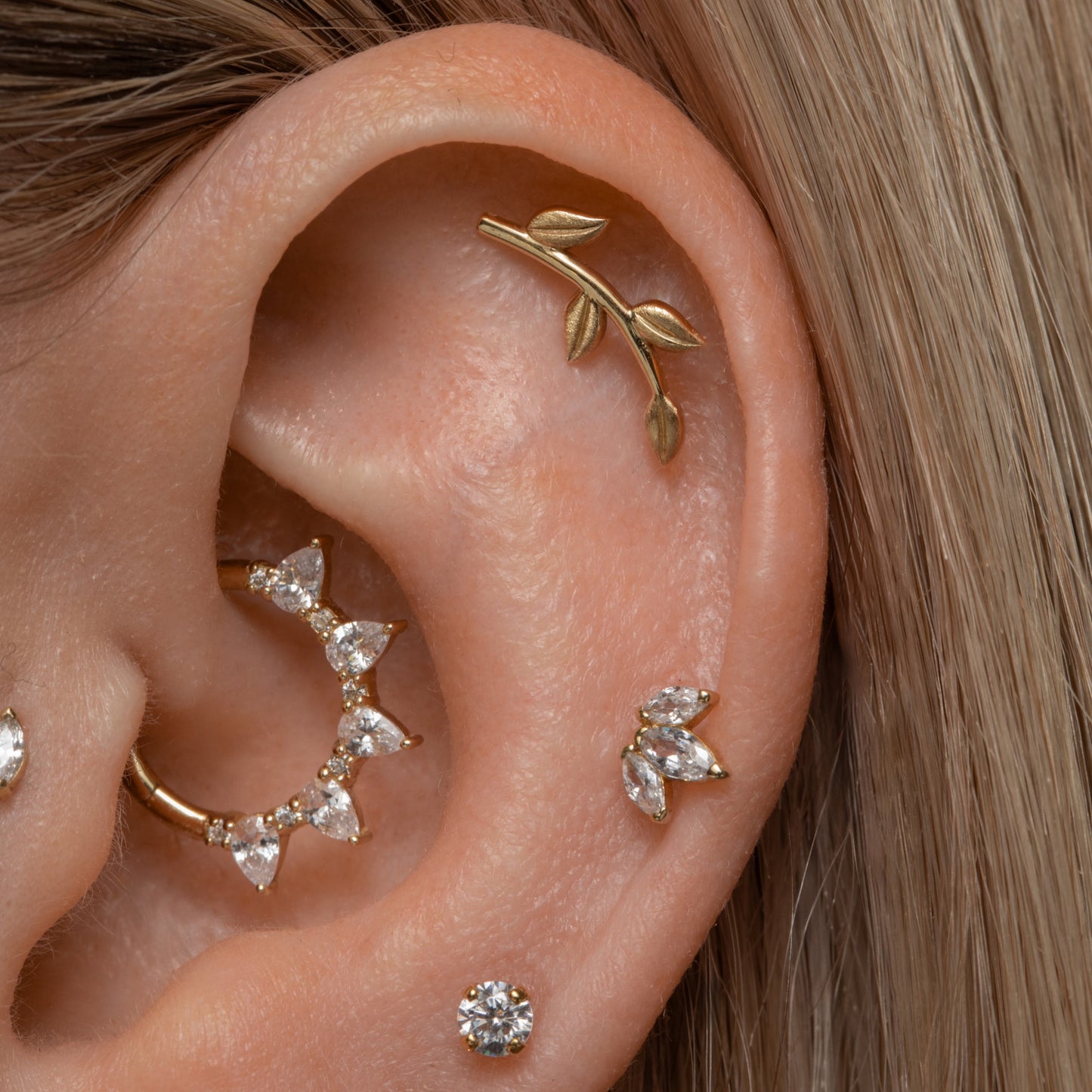 Laura Bond Jewellery Bold and Gold Edinburgh 9k solid yellow gold Lotus flower flat back labret stud earring 6mm Cartilage Studs