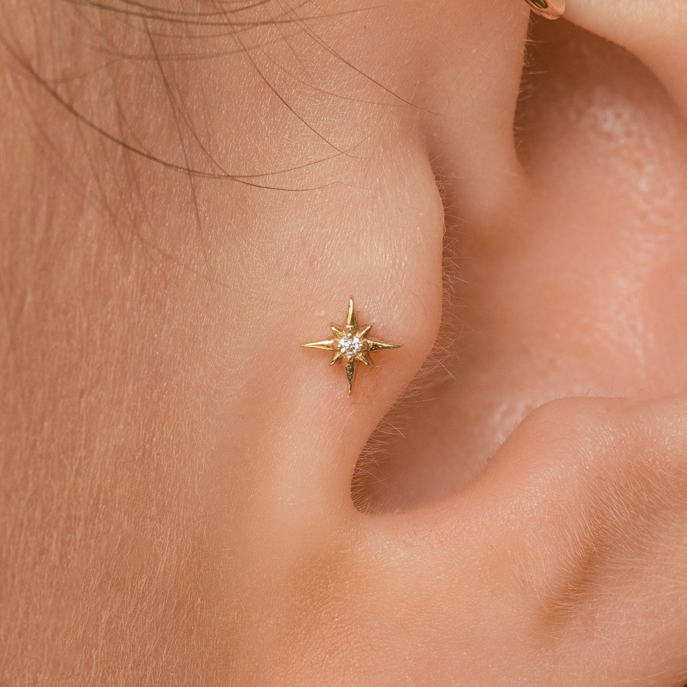 Laura Bond Jewellery Bold and Gold Edinburgh 14k solid yellow gold North Star flat back labret stud earring 8mm Cartilage Studs