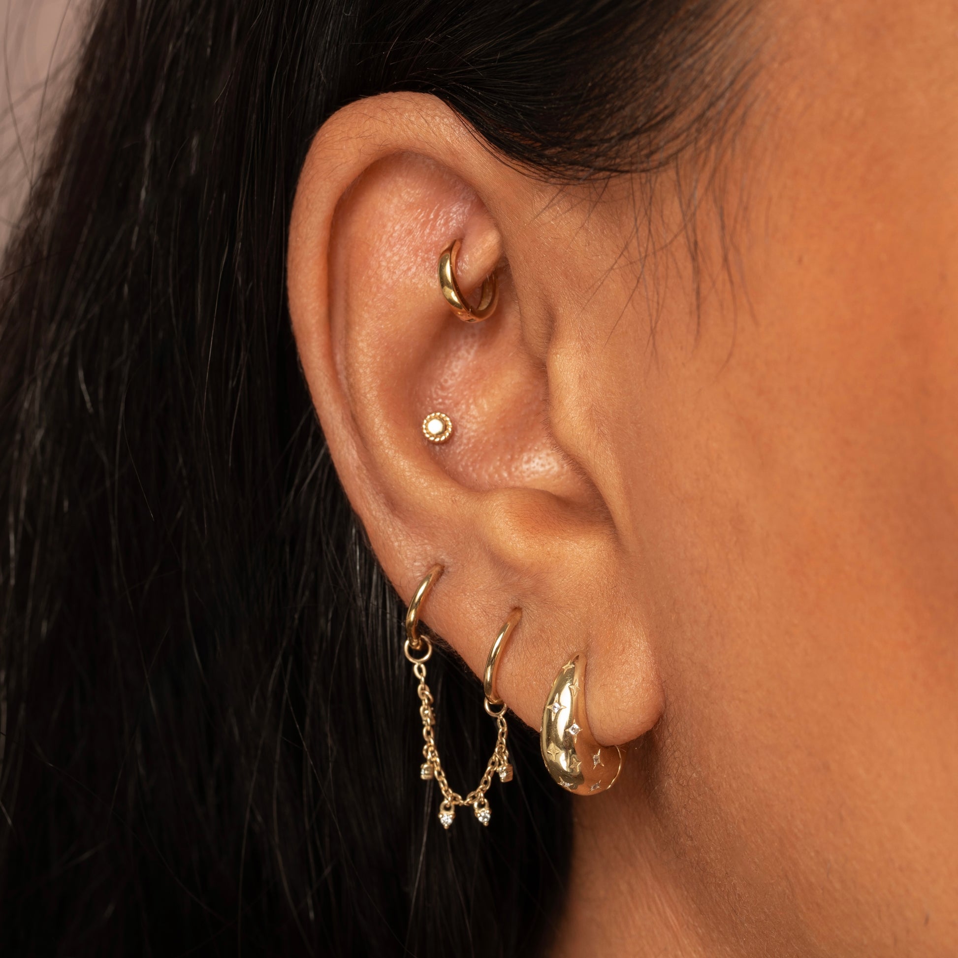 Laura Bond Jewellery 9k solid yellow gold nuit étoilée Domed huggie earring pair Earring Pairs