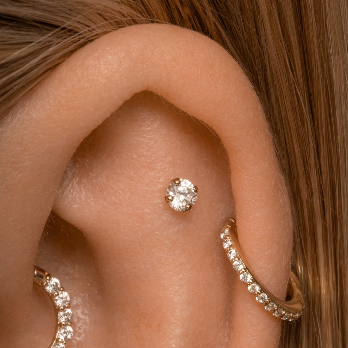 Laura Bond Jewellery Bold and Gold Edinburgh 9k solid yellow gold 3mm single crystal gem flat back labret stud earring 6mm Cartilage Studs
