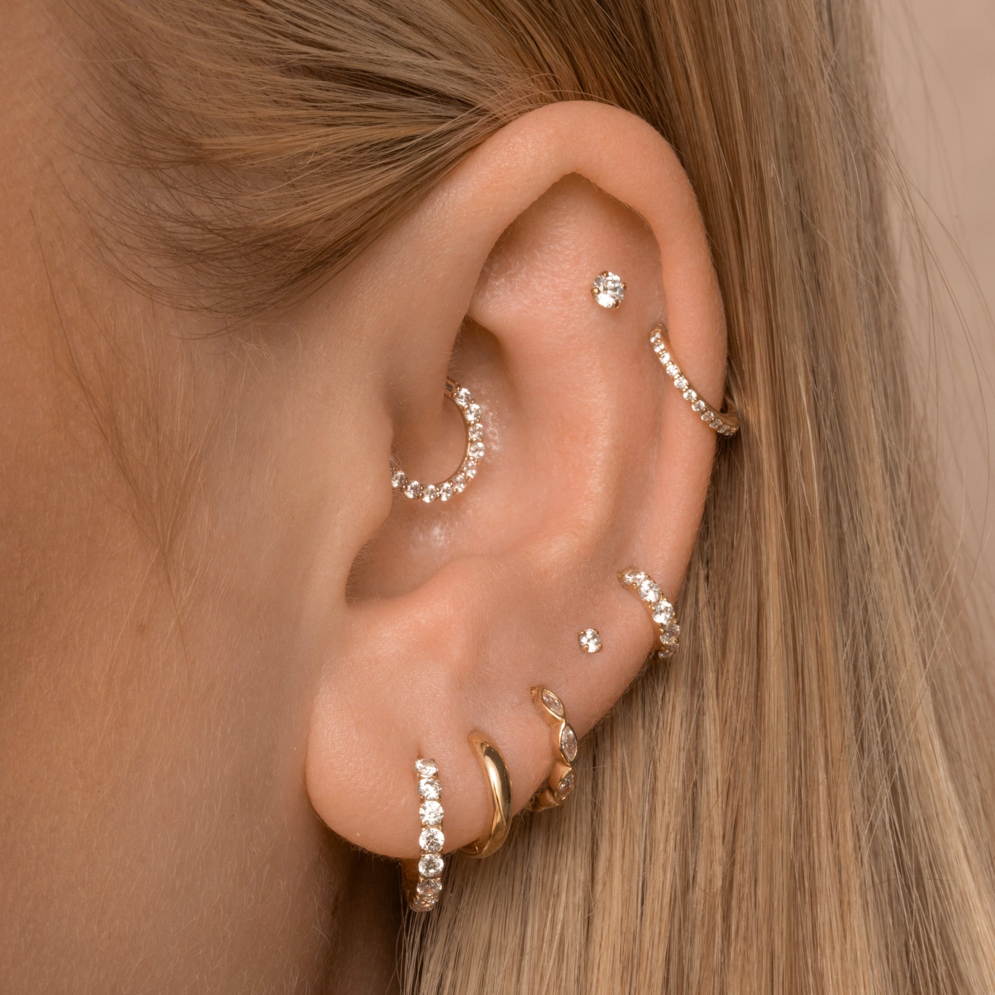 Laura Bond Jewellery 9k solid yellow gold 3mm single crystal gem flat back labret stud earring 6mm Cartilage Studs