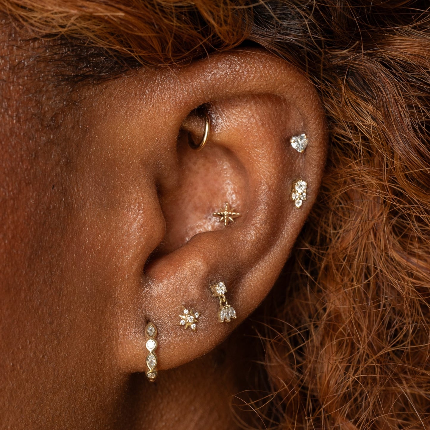 Laura Bond Jewellery 9k solid yellow gold Stella North Star flat back labret stud earring Cartilage Studs