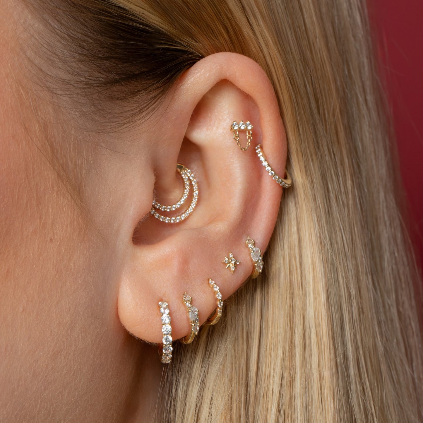 Laura Bond Jewellery 9k solid yellow gold Stella North Star flat back labret stud earring Cartilage Studs