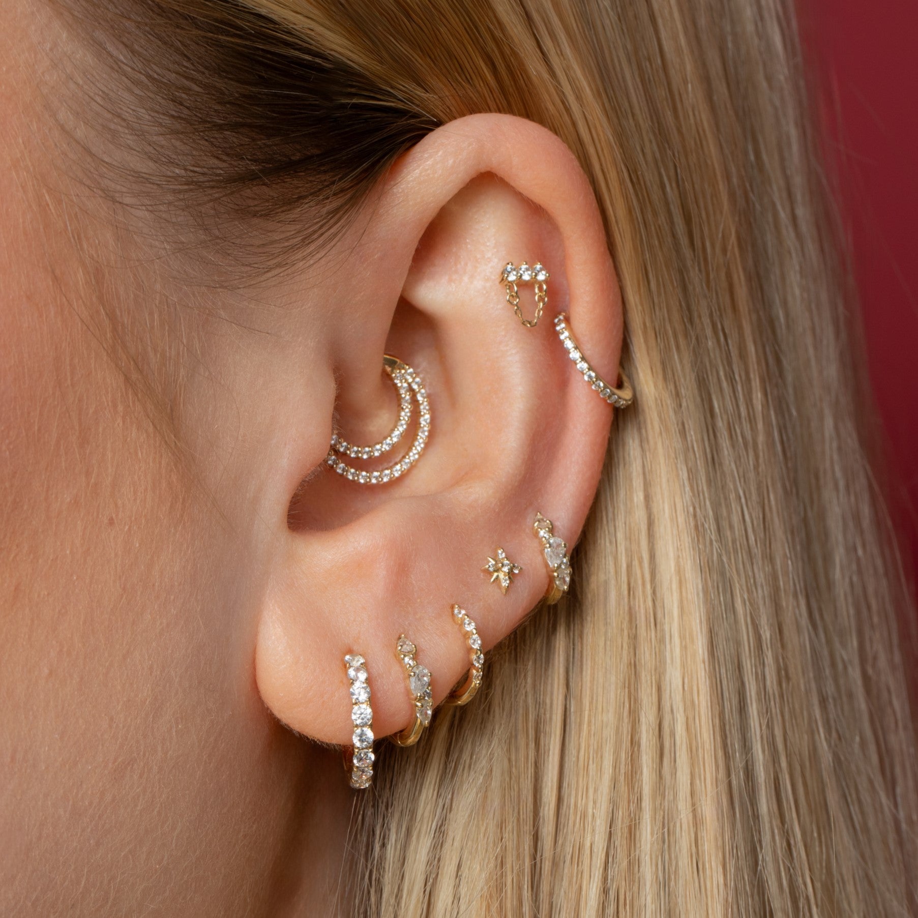 Laura Bond Jewellery 9k solid yellow gold Stella North Star flat back labret stud earring Cartilage Studs