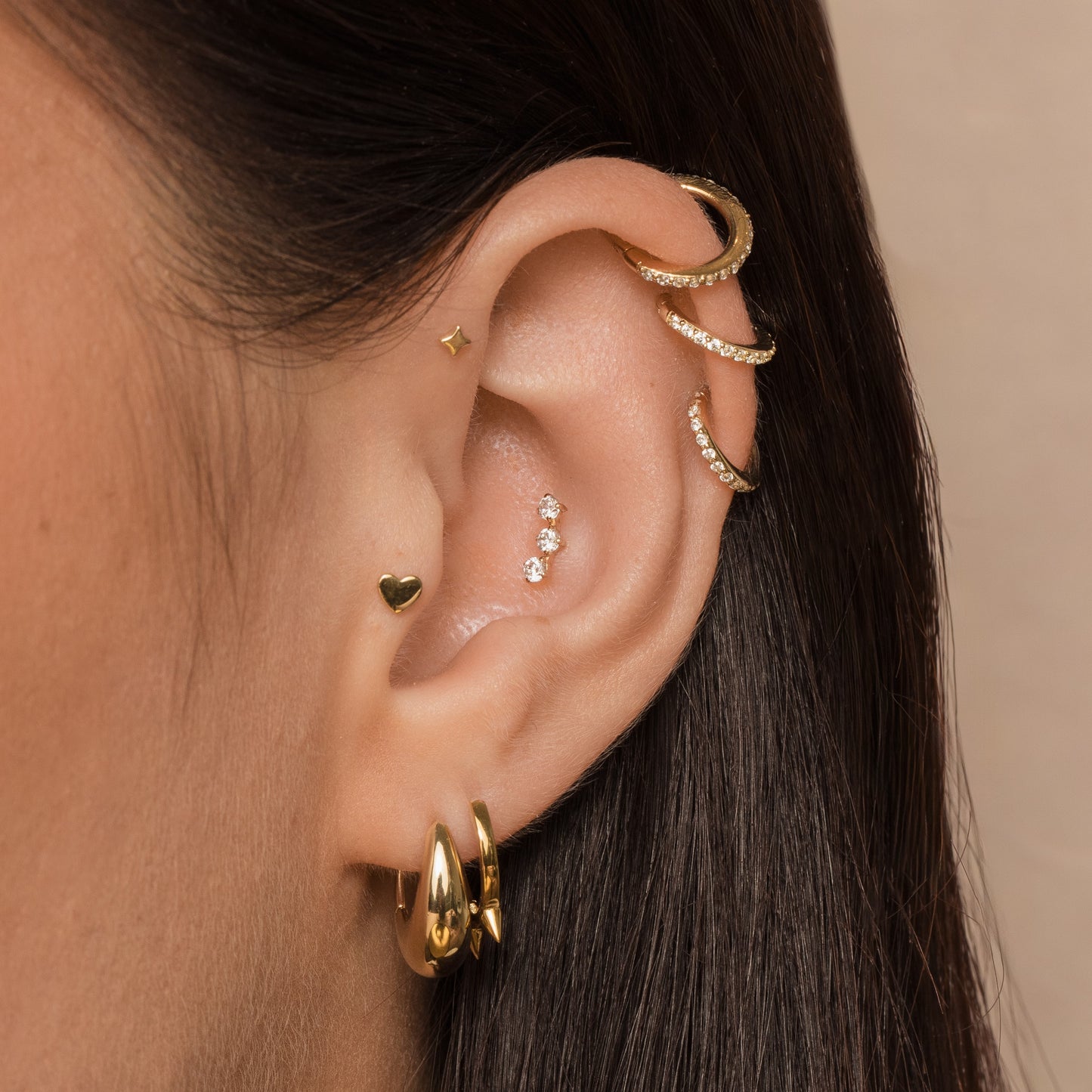 Laura Bond Jewellery Bold and Gold Edinburgh 9k solid yellow gold trinity crystal flat back labret stud earring 6mm Cartilage Studs
