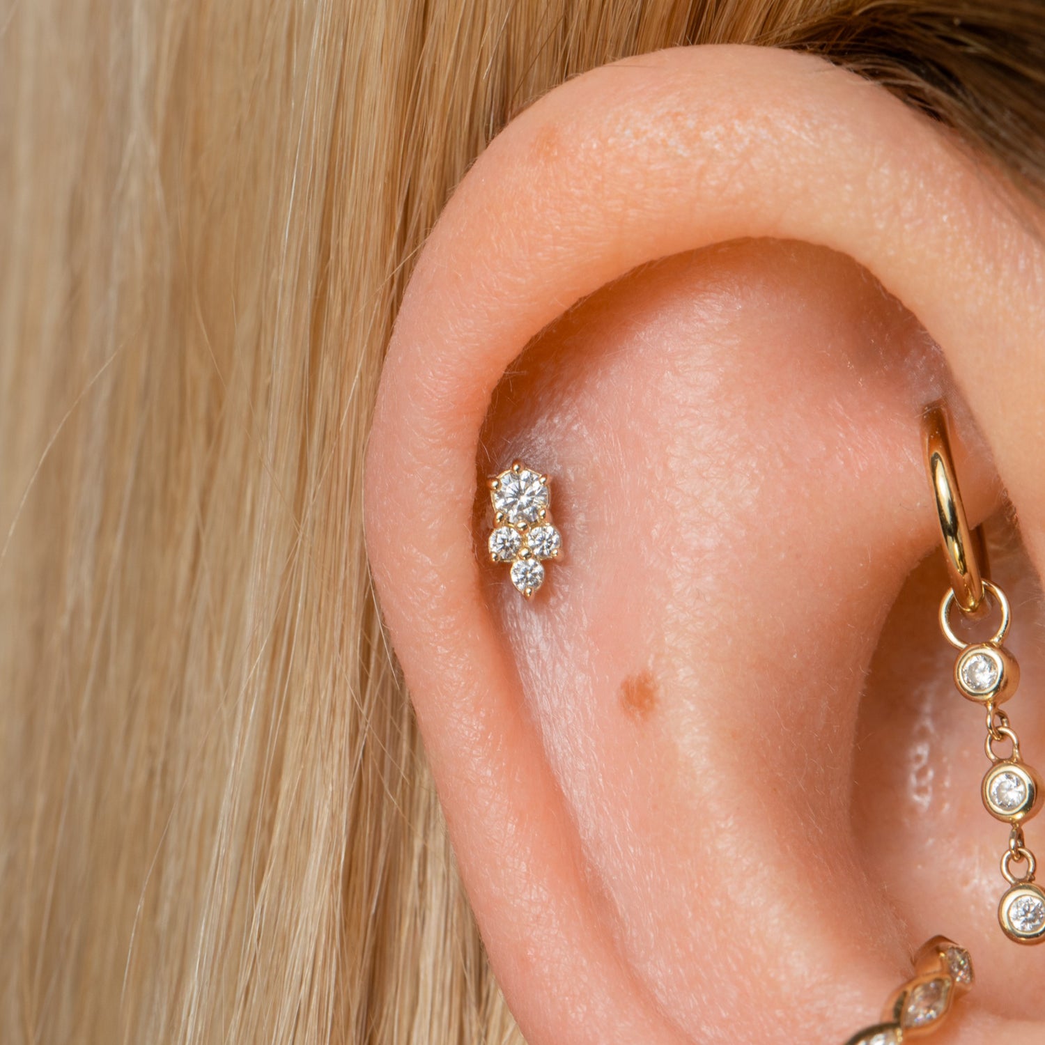 astrid miyu maria tash 9k solid yellow gold trio cluster flat back labret stud earring Cartilage Studs Laura Bond