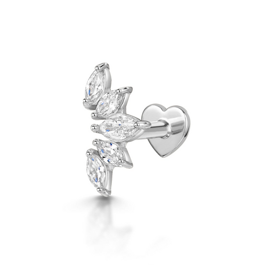 Laura Bond 9k solid white gold tiara flat back labret stud earring 6mm Cartilage Studs
