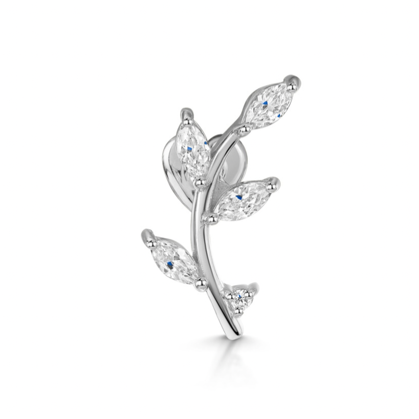 9k solid white gold vine garland flat back climber stud earring 6mm Cartilage Studs Laura Bond Jewellery