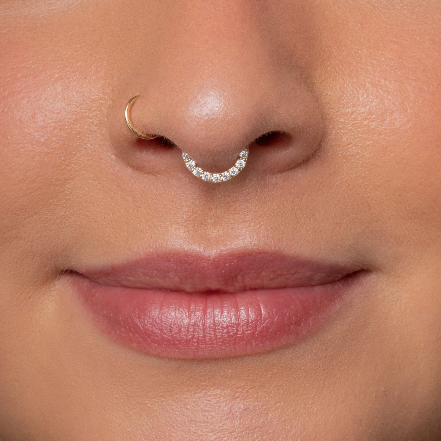 Laura Bond Jewellery Bold and Gold Edinburgh 9k solid yellow gold 8mm 16g simple crystal hoop for daith or septum Huggies and Hoops