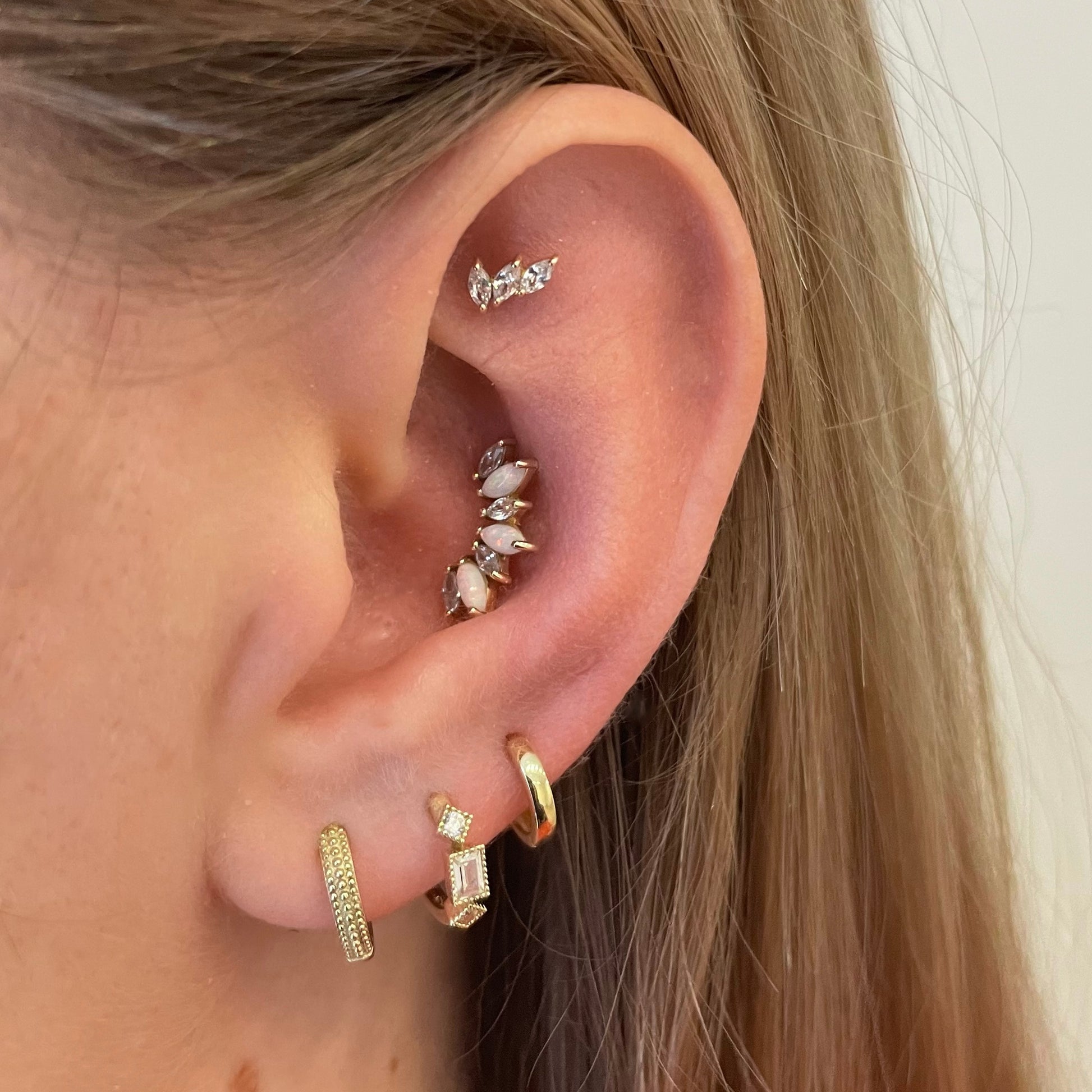 astrid miyu maria tash 14k solid yellow gold opal marquise Titania's Crown flat back labret stud earring 8mm Cartilage Studs Laura Bond